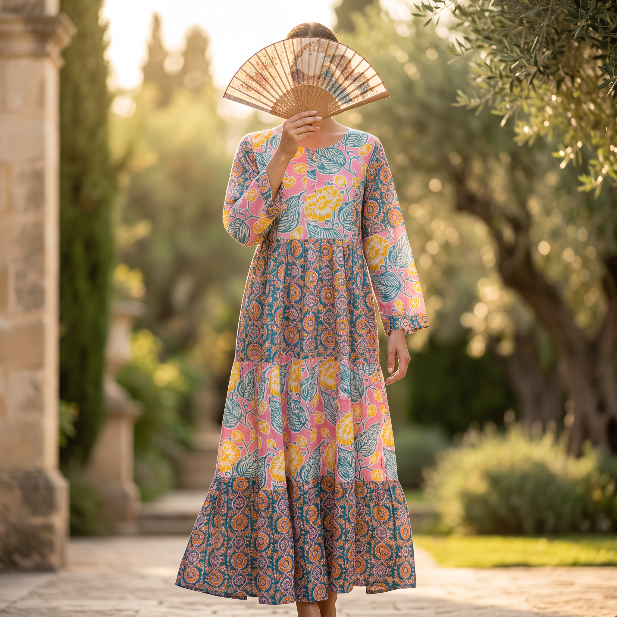 L/XL Juhi Crystal Printed Cotton Dress 57" Long Jalabiya  TNY 823