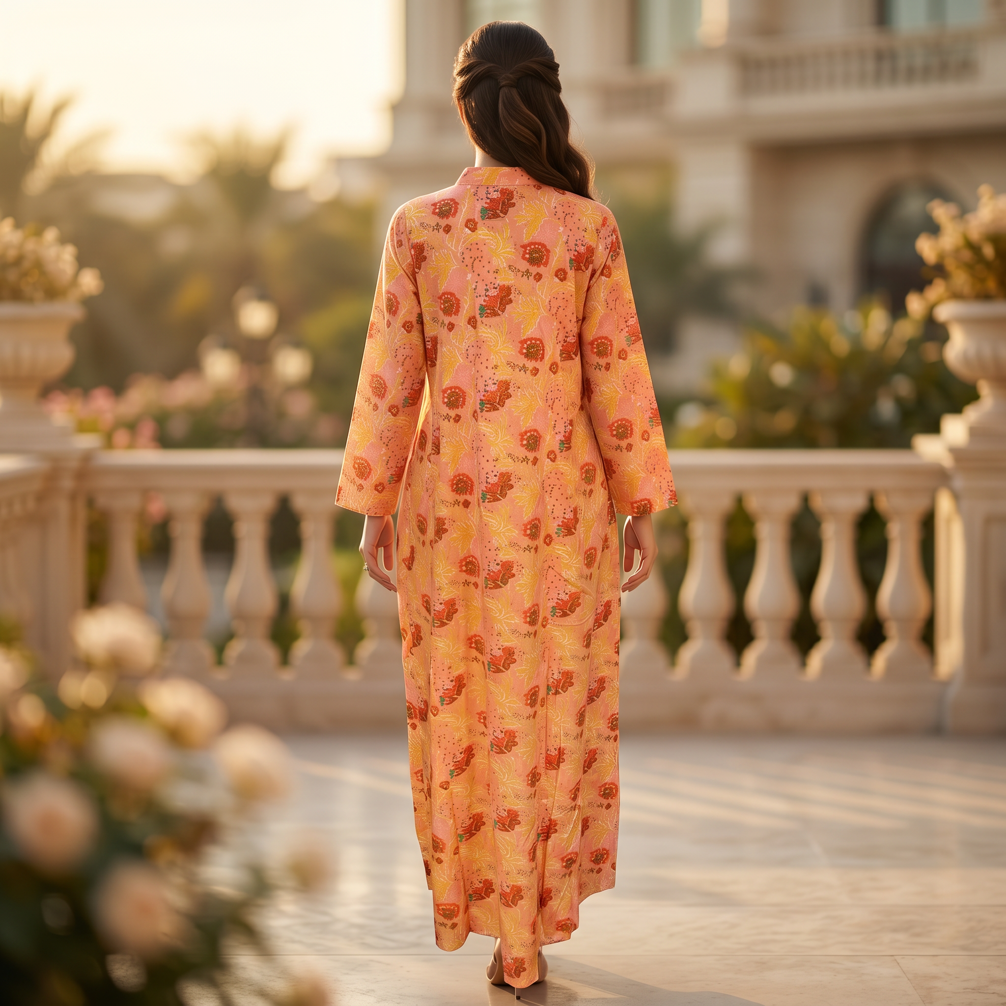 S-M Adait Printed Cotton Dress 57" Long Jalabiya