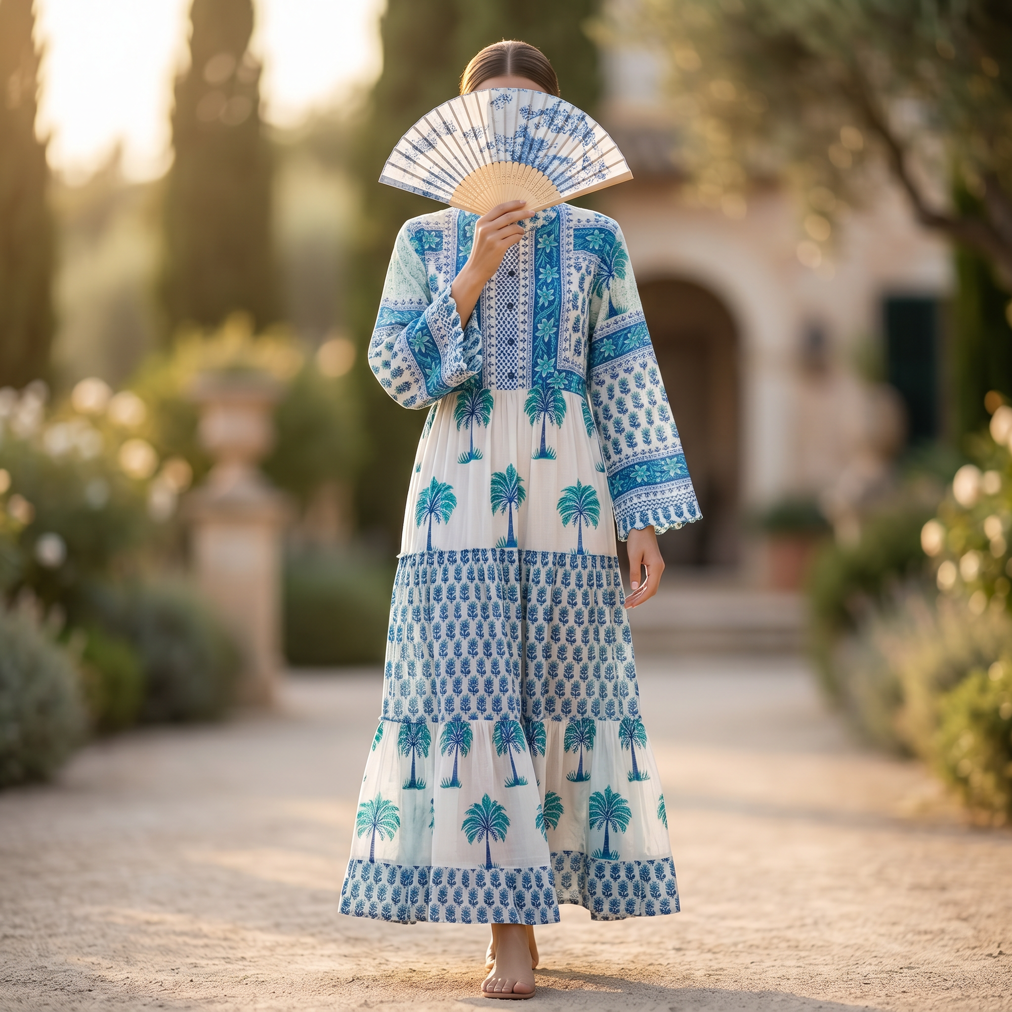 L-XL Afifa Printed Cotton Dress 57" Long Jalabiya