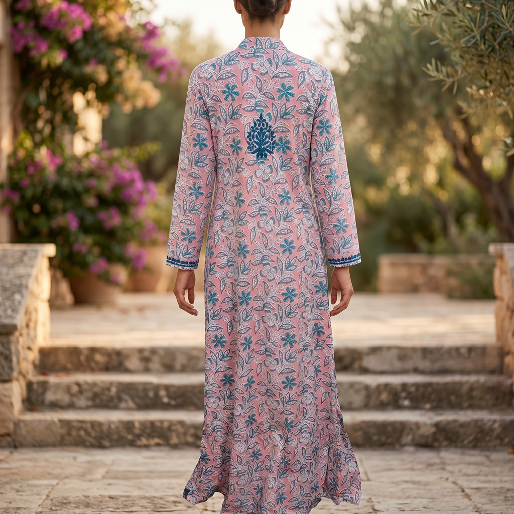 L-XL Sofi Printed Cotton Dress 57" Long Jalabiya
