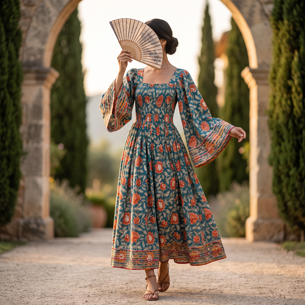 XS.S Rahima Printed Cotton Dress 54" Long Jalabiya RN 1000