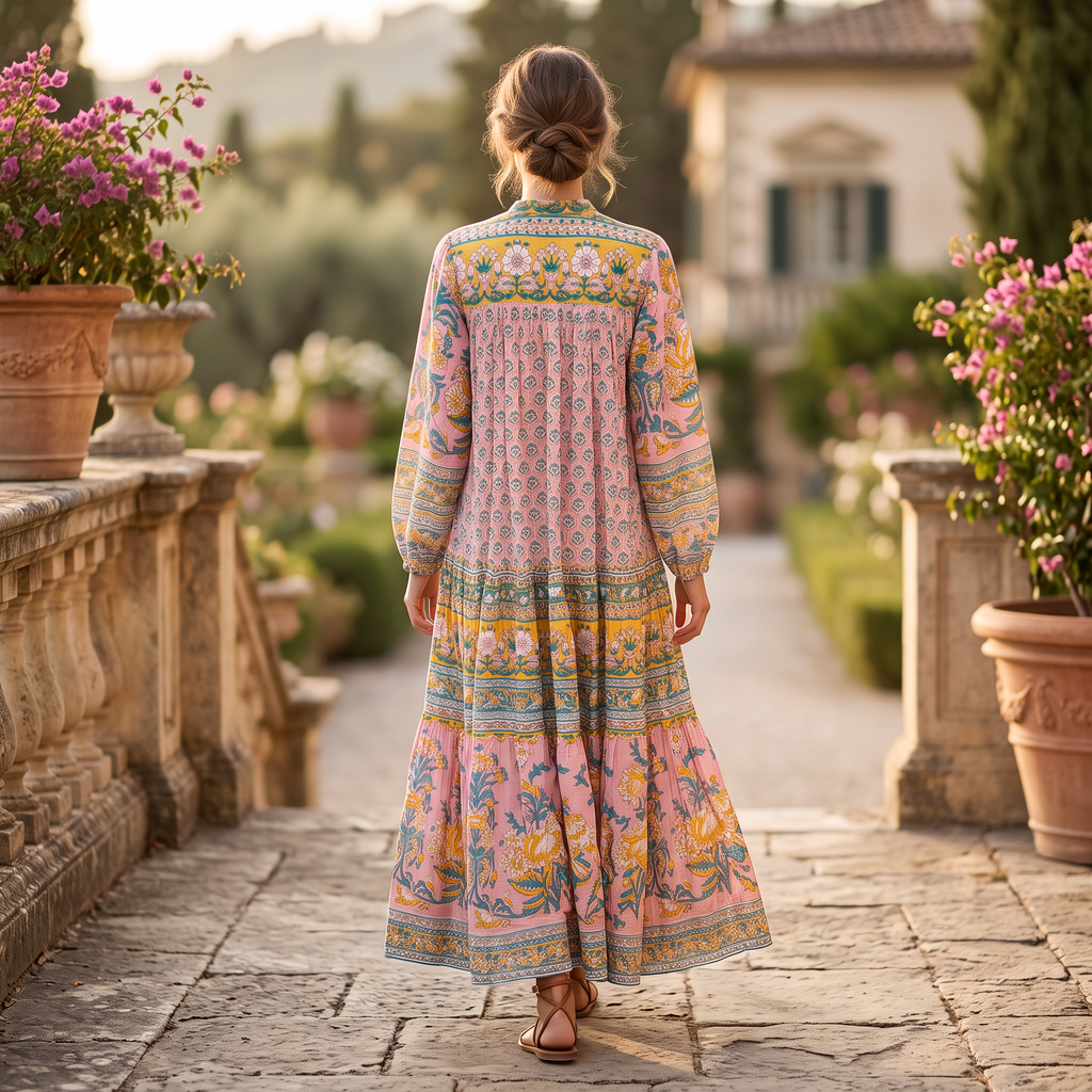 S-M Aina Printed Cotton Dress 54" Long Jalabiya TN 512