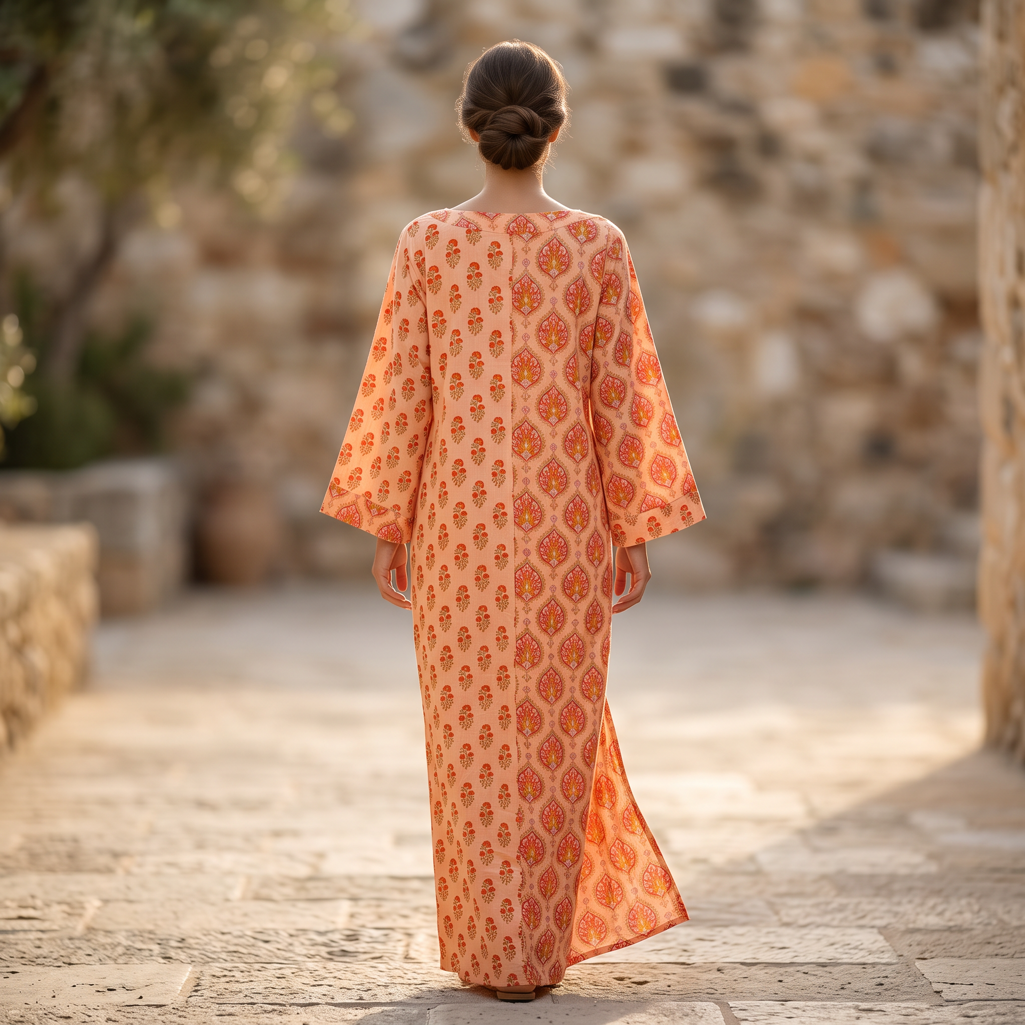 L/XL Noorain  Printed Cotton Dress 57" Long Jalabiya TNY 736