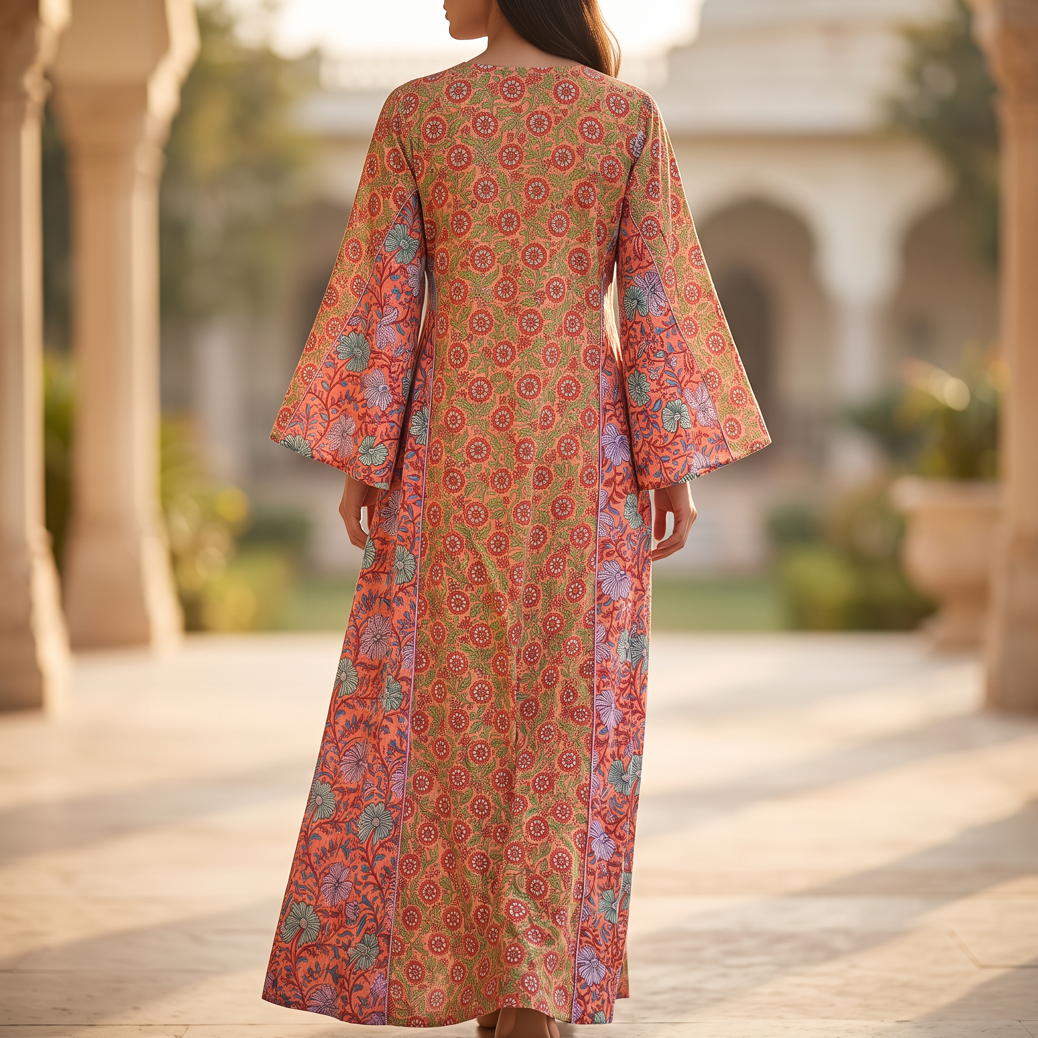 L/XL Mahdis Printed Cotton Dress 57" Long Jalabiya TNY 728