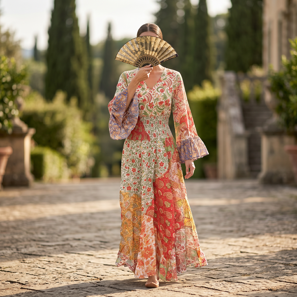 S-M Musira Printed Cotton Dress 57" Long Jalabiya