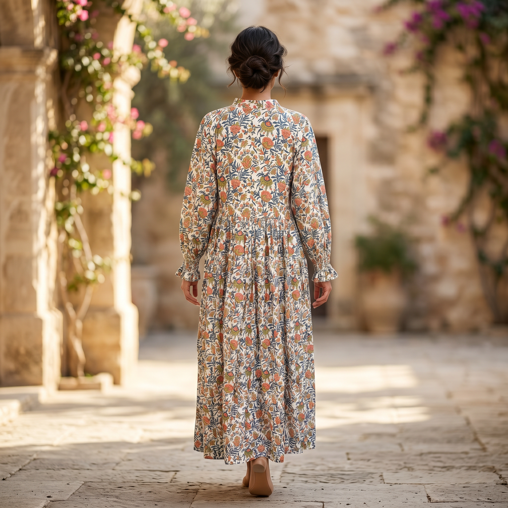 L-XL Fahima Printed Cotton 3 Pcs Dress 57" Long Jalabiya TN 308