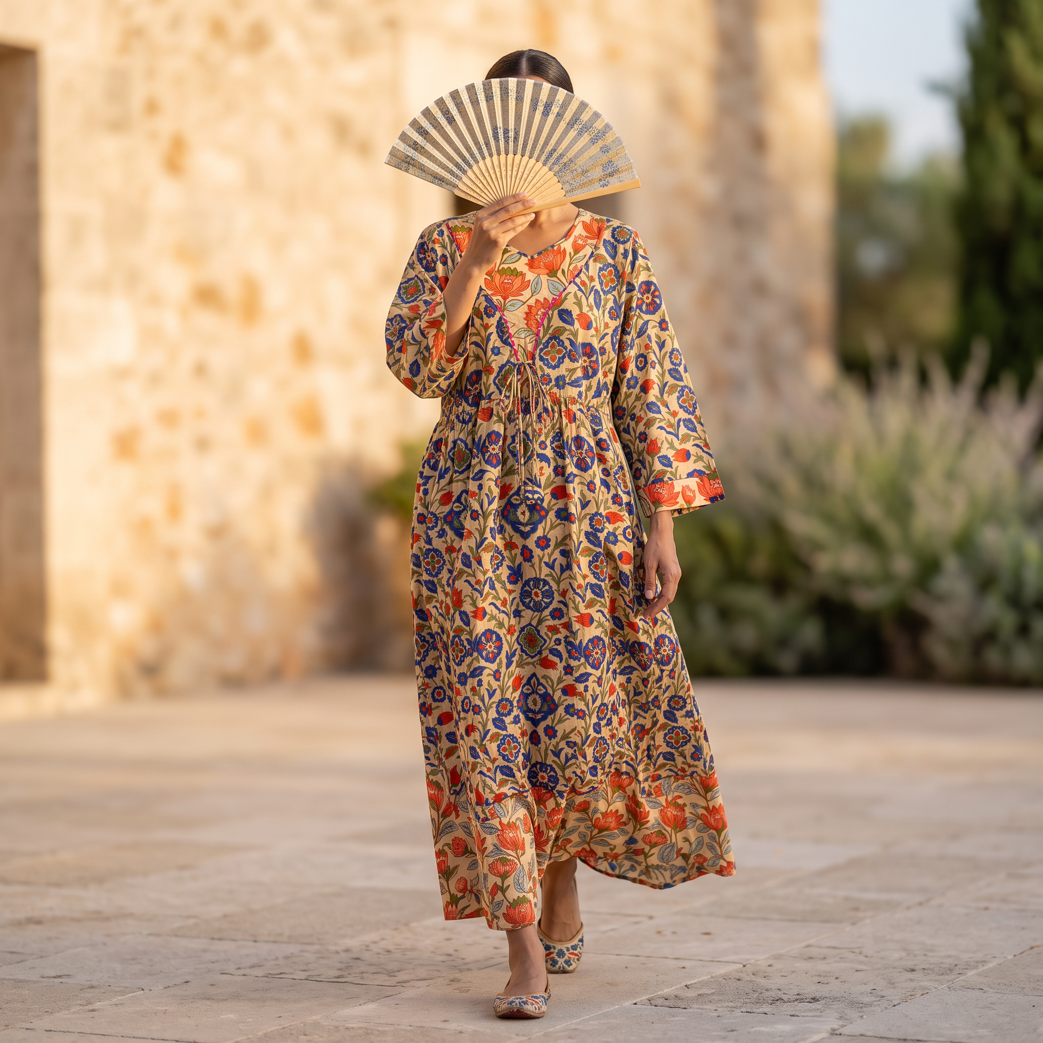 L/XL Zaria Printed Cotton Dress 57" Long Jalabiya  TNY 779