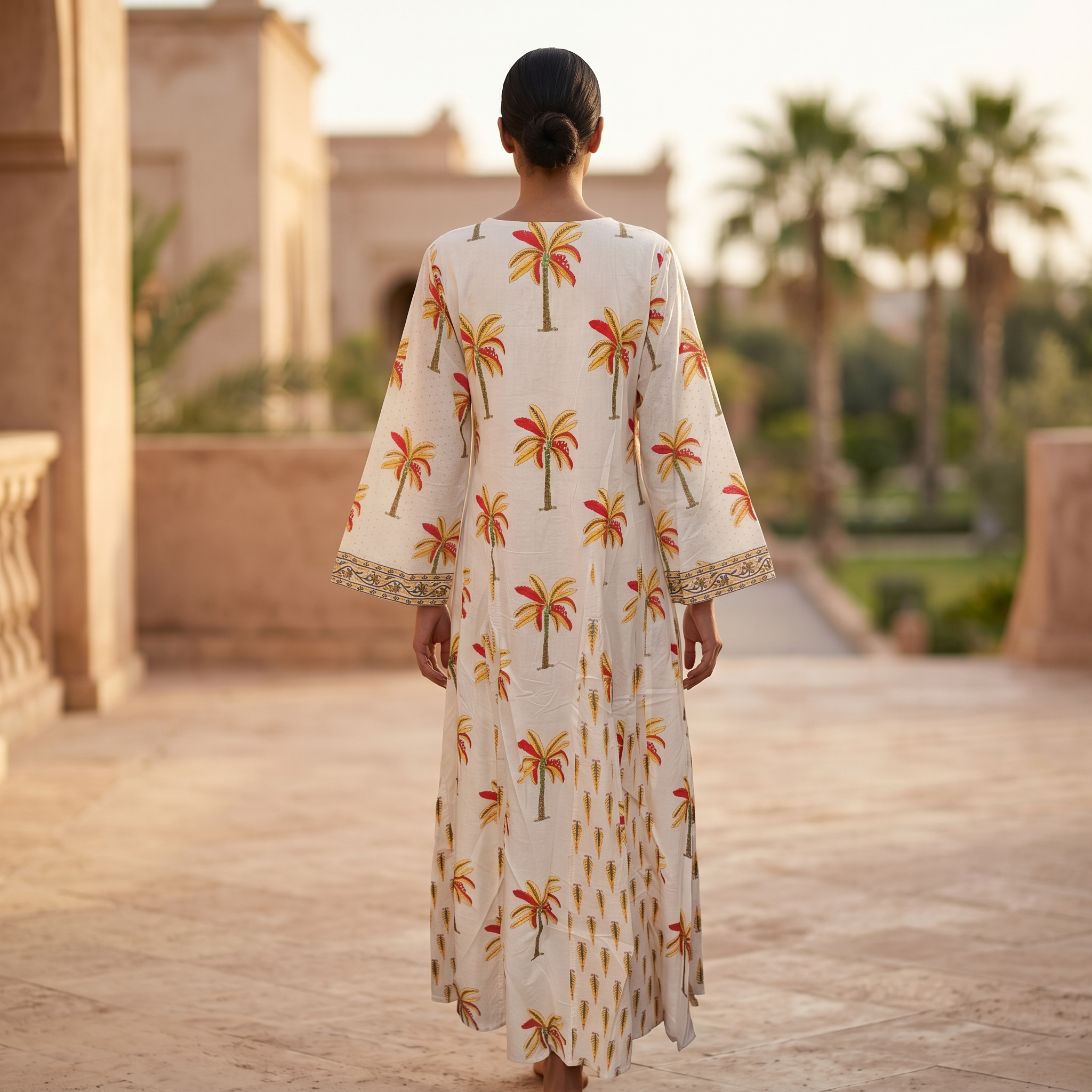 XS-S Anaya Crystal Printed Cotton Dress 54" Long Jalabiya