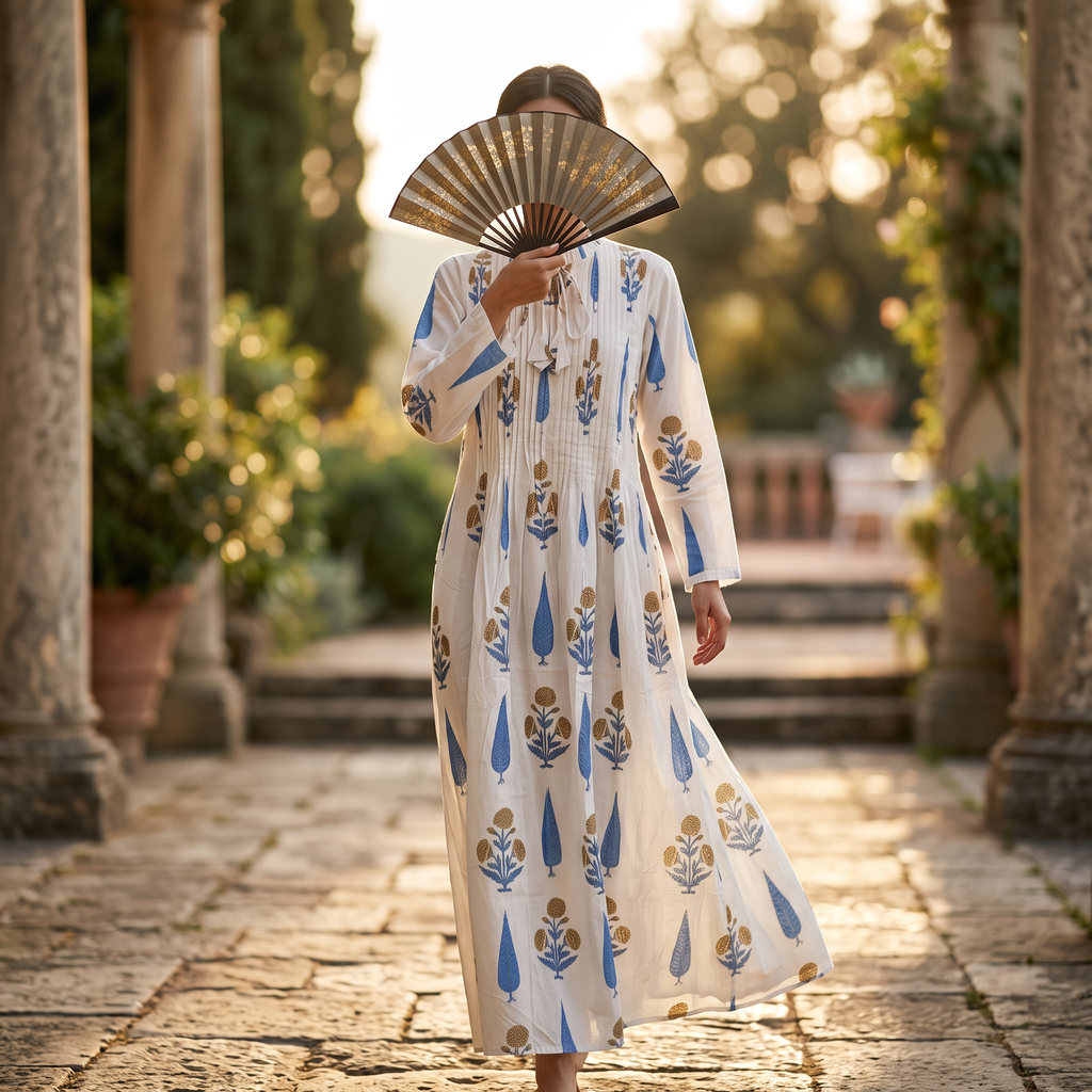 S/M  Adeem Printed Cotton Dress 57" Long Jalabiya TNY 751