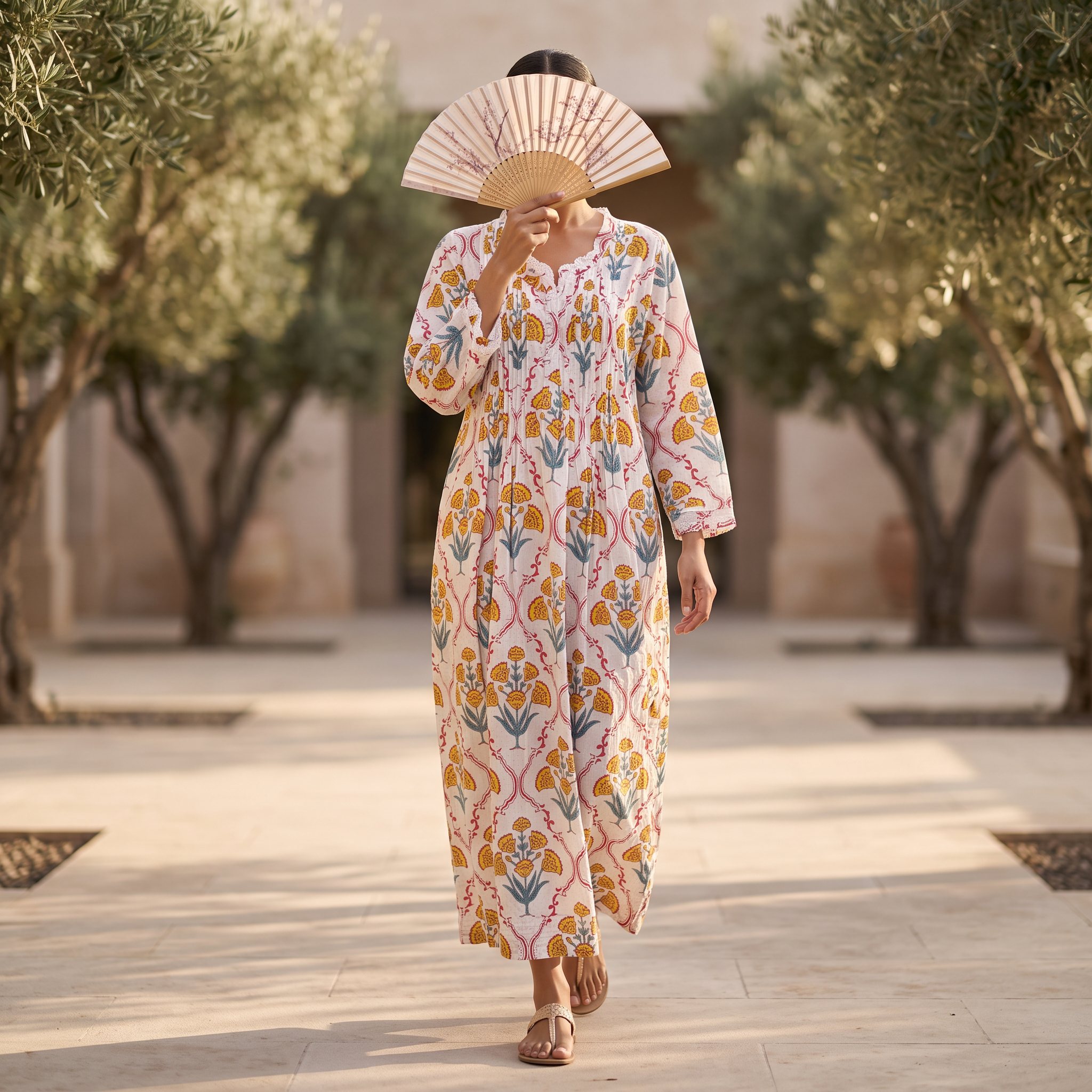 XS.S Crystal Sparrow Printed Cotton Dress 54" Long Jalabiya TNY 798