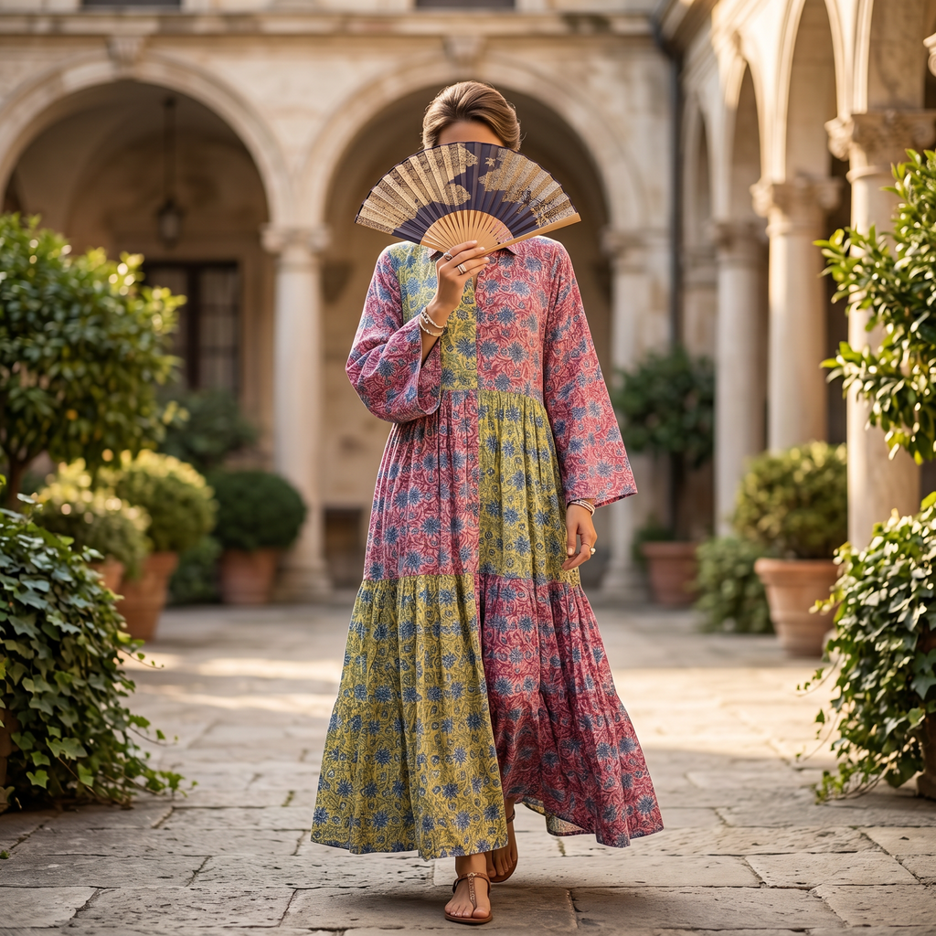 S-M Fatim Printed Cotton Dress 57" Long Jalabiya