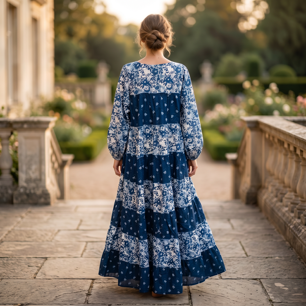 2XL-3XL Bushra Printed Cotton Dress 57" Long Jalabiya