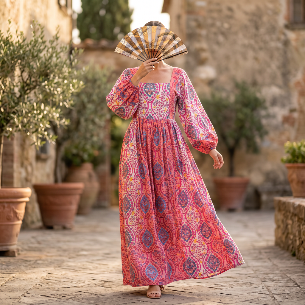 S.M Suha  Printed Cotton Dress 57" Long Jalabiya TNY 754