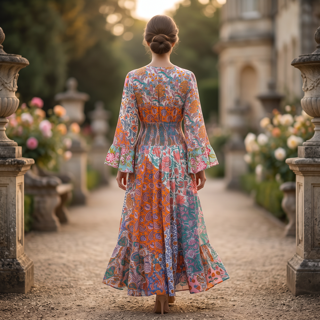 L/XL Yuasa Printed Cotton Dress 57" Long Jalabiya TNY 739