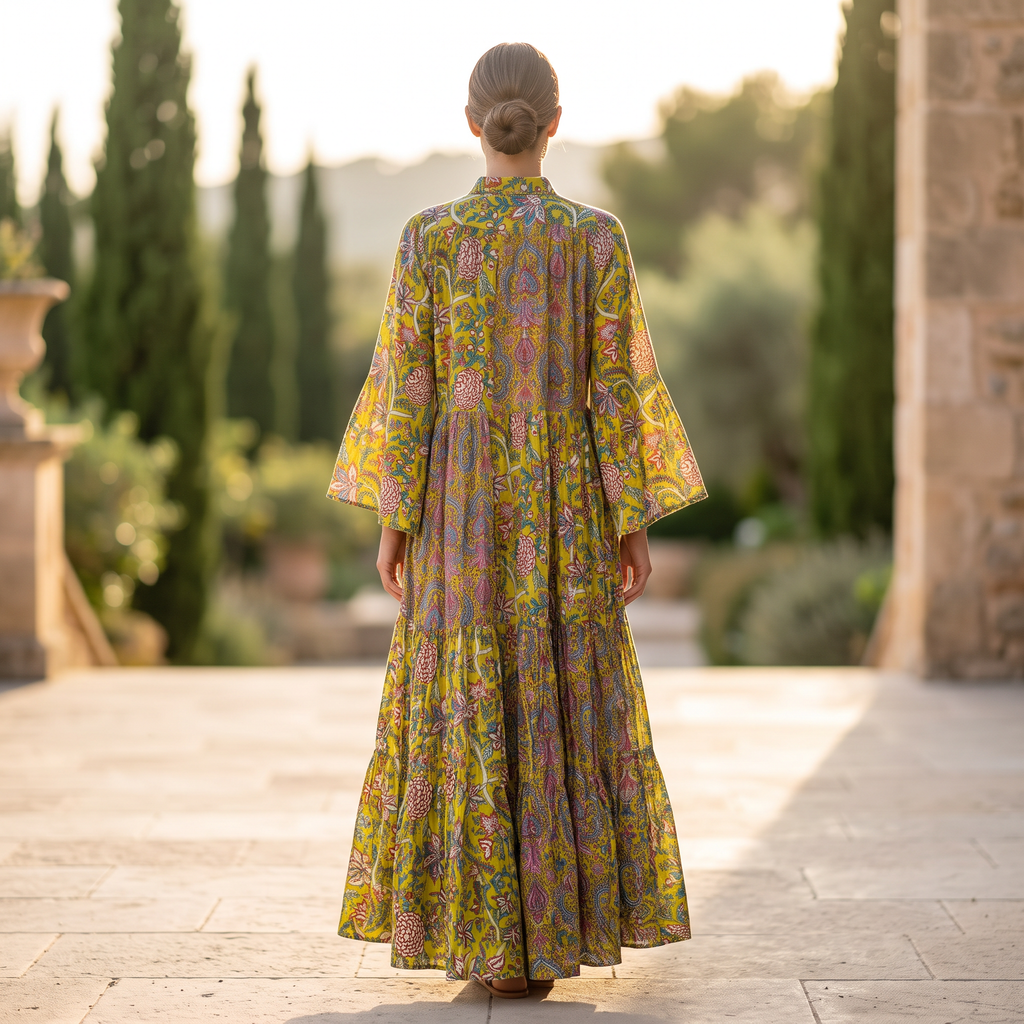 S-M Fatim Printed Cotton Dress 57" Long Jalabiya TNY 730