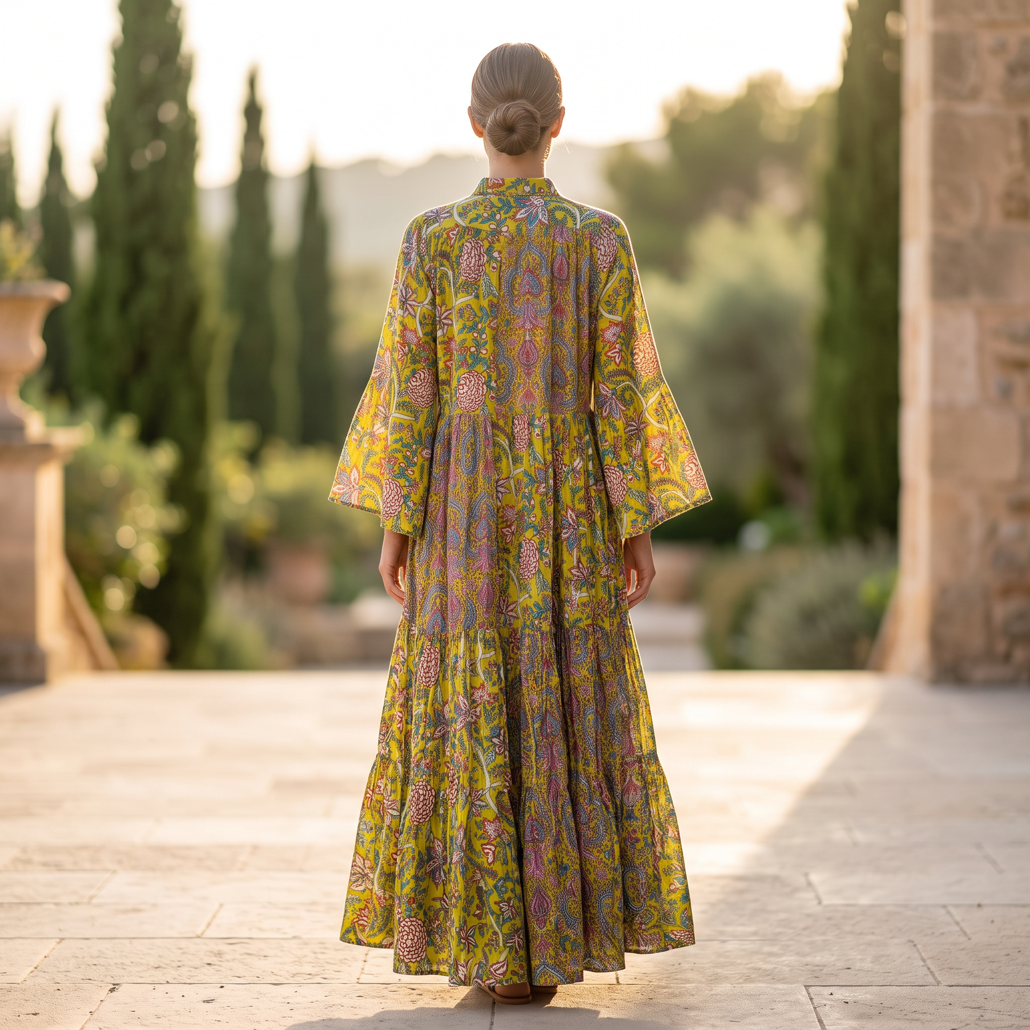 S-M Fatim Printed Cotton Dress 57" Long Jalabiya TNY 730