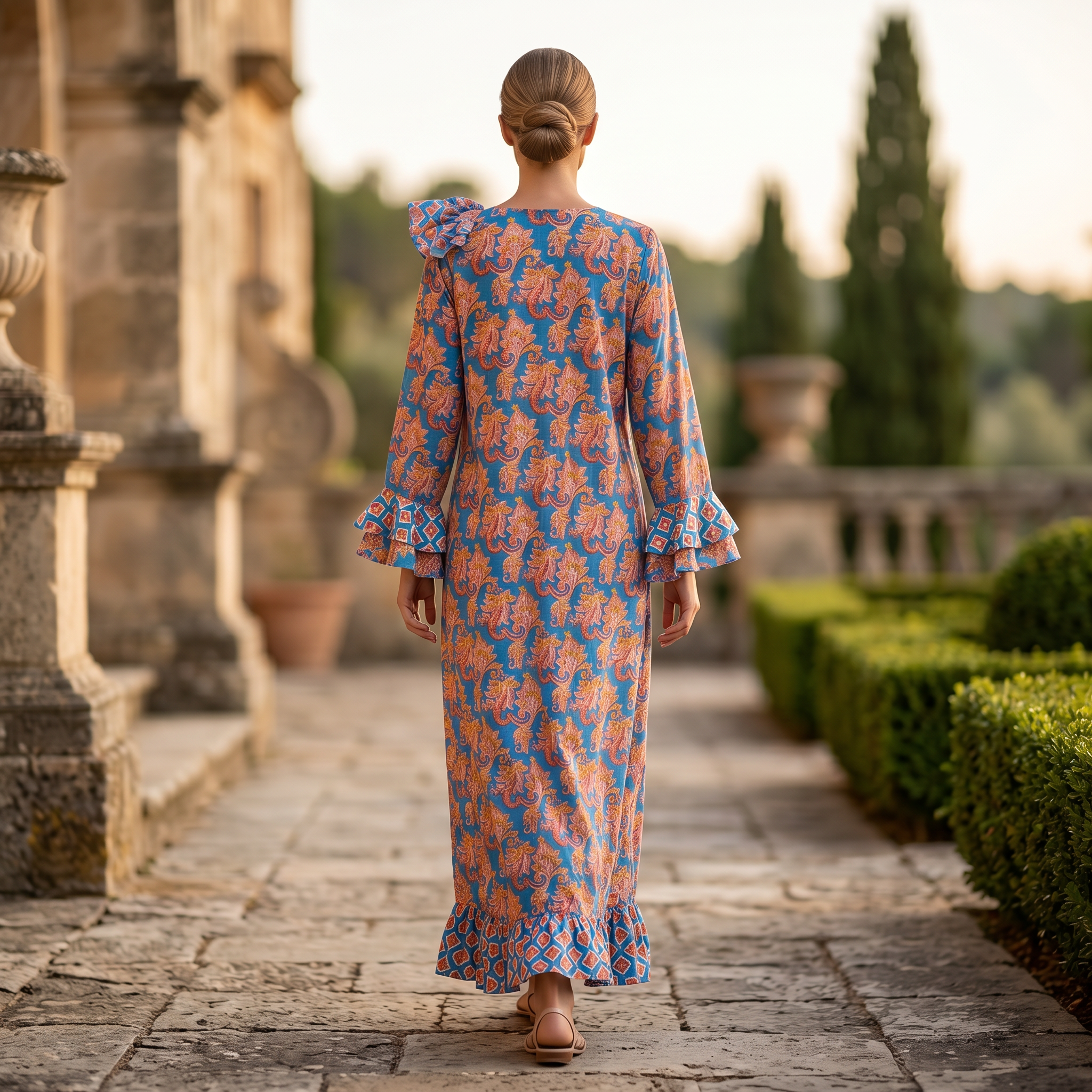 L-XL Princess Printed Cotton Dress 57" Long Jalabiya TN 274