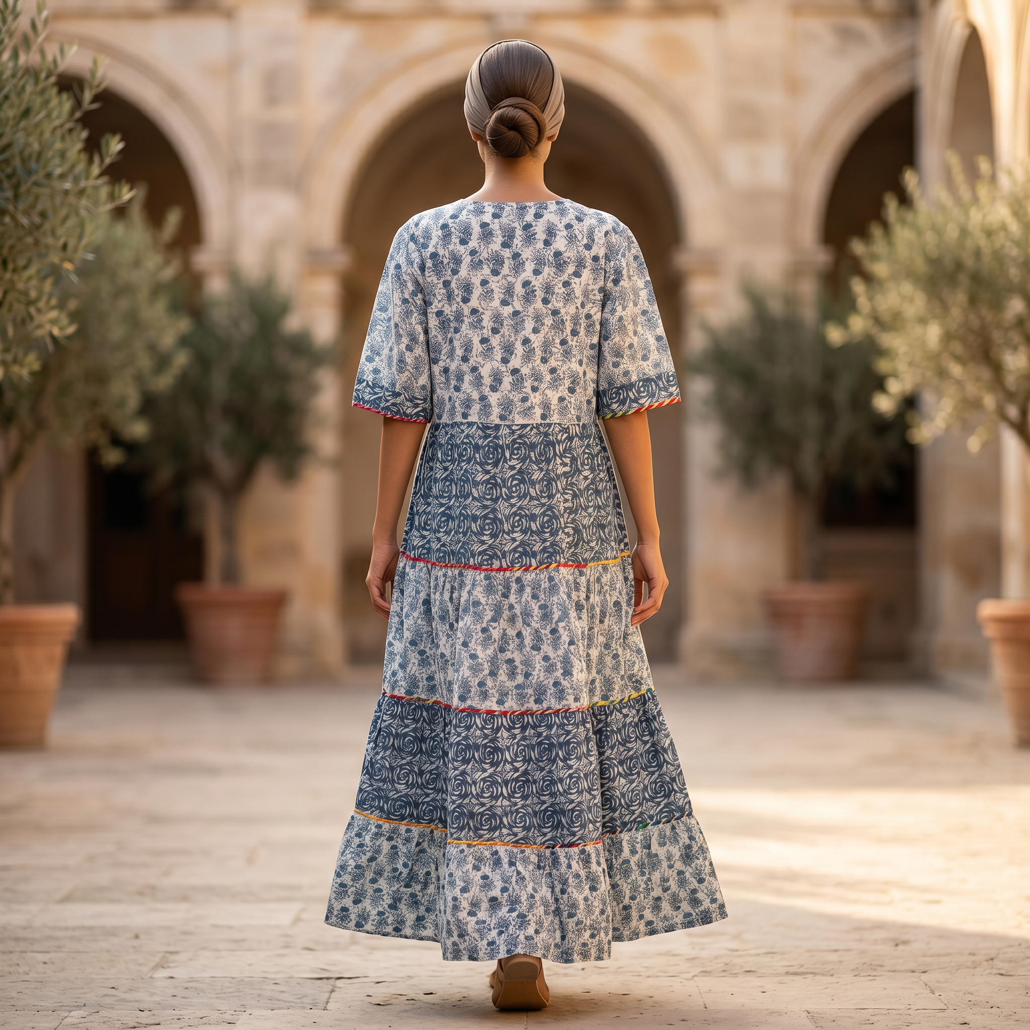 L-XL Dahlia Printed Cotton Dress 57" Long Jalabiya TN 294