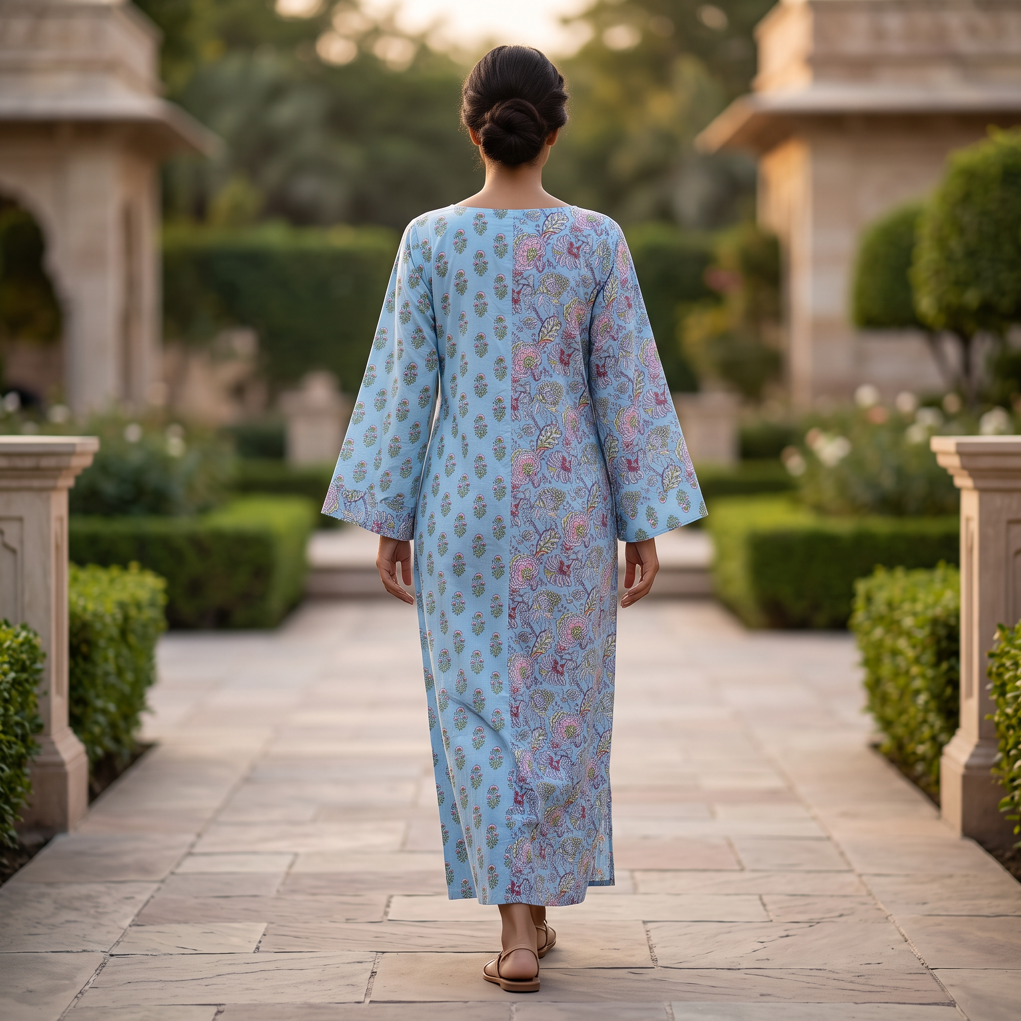 S/M  Noorain  Printed Cotton Dress 57" Long Jalabiya TNY 750