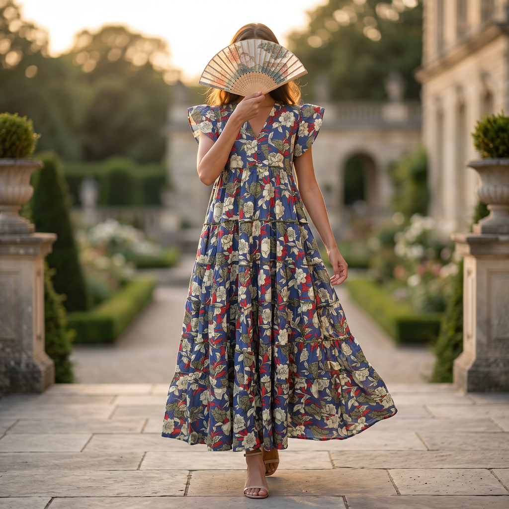 XS-S Qamar Printed Cotton Dress 54" Long Jalabiya RN902