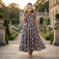 XS-S Qamar Printed Cotton Dress 54" Long Jalabiya RN902