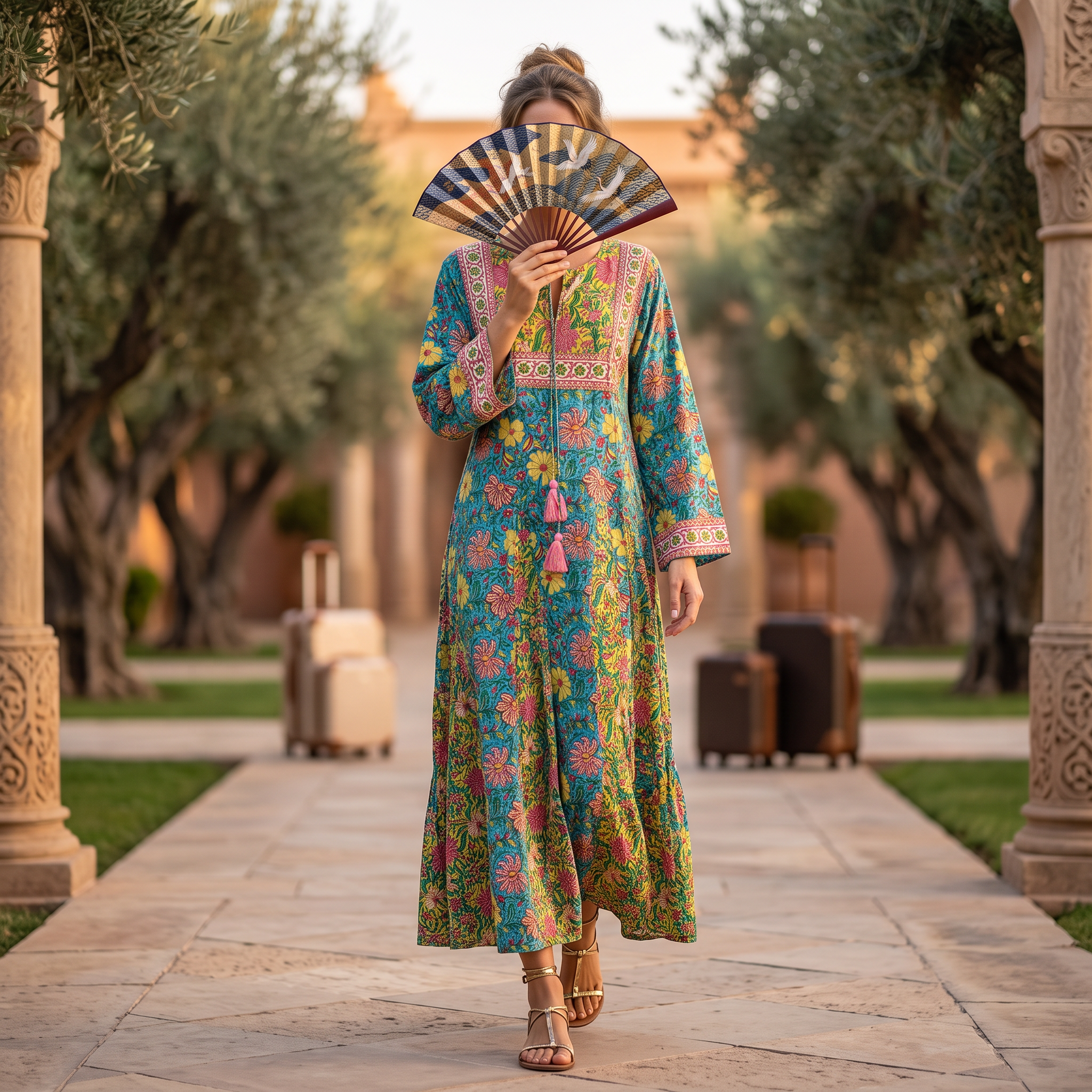 S-M Anaya Printed Cotton Dress 57" Long Jalabiya RN 911