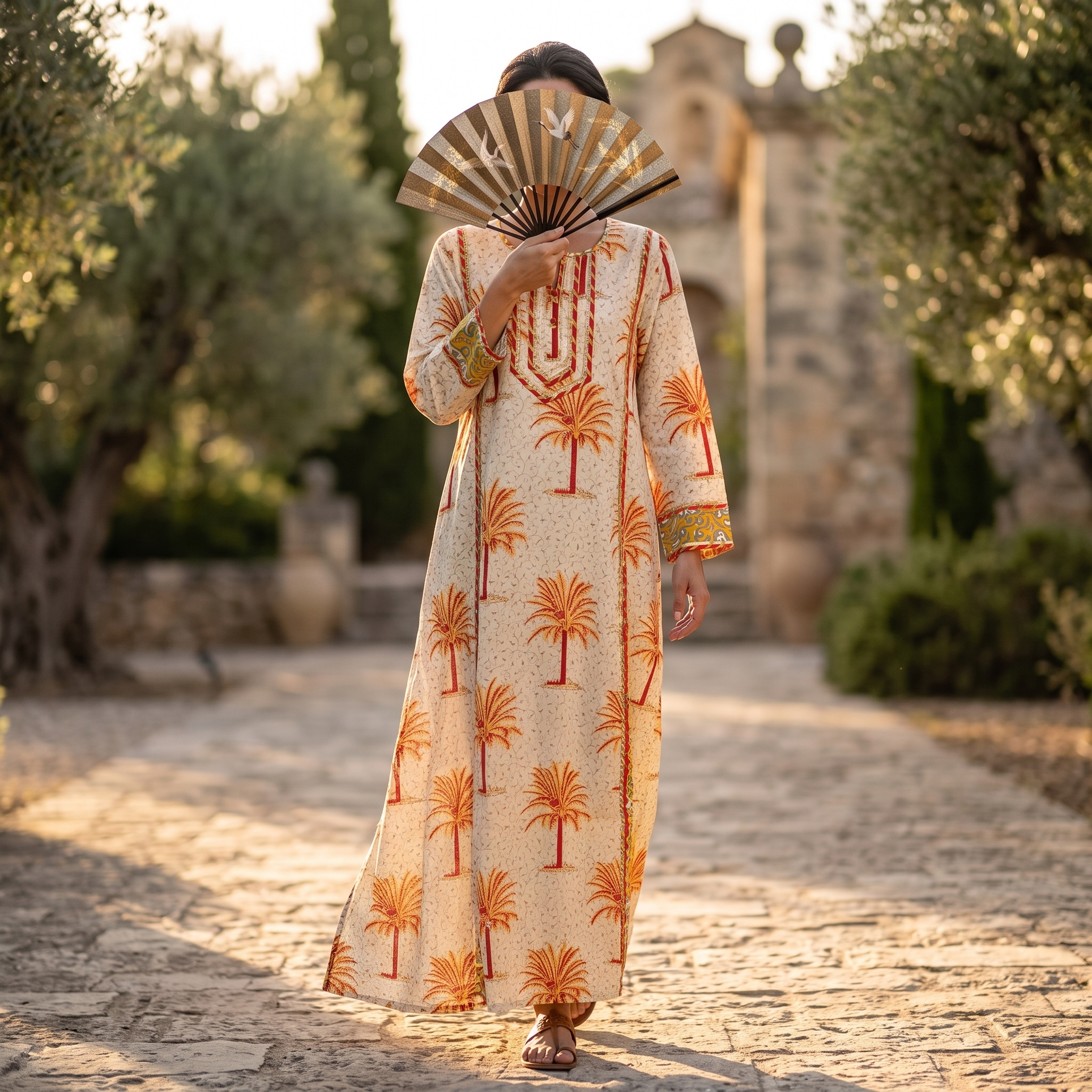 S/M Ejlal Printed Cotton Dress 57" Long Jalabiya RNY 1096
