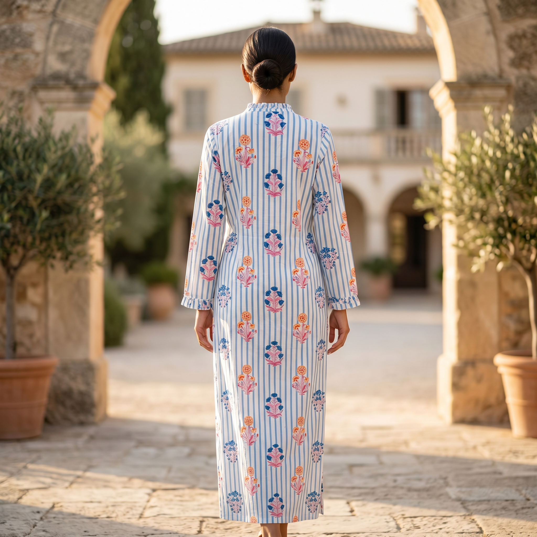S-M Sparrow Printed Cotton Dress 57" Long Jalabiya TN 284