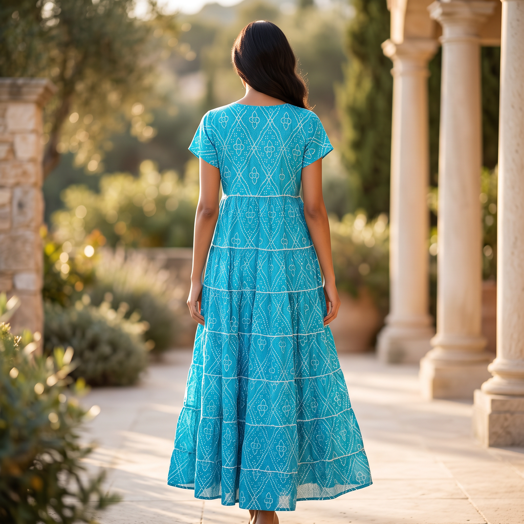 L-XL Qamar Printed Cotton Dress 57" Long Jalabiya RN 1008