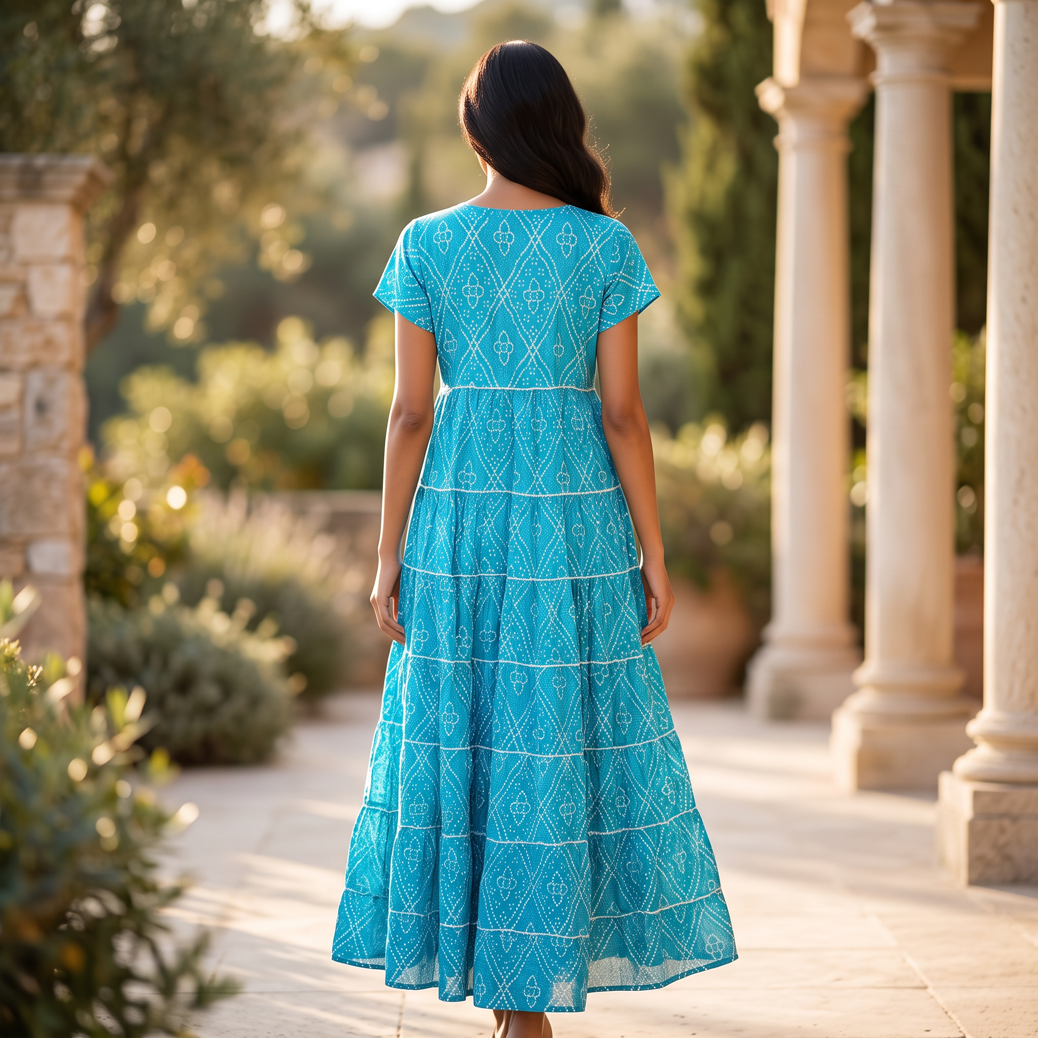 L-XL Qamar Printed Cotton Dress 57" Long Jalabiya RN 1008