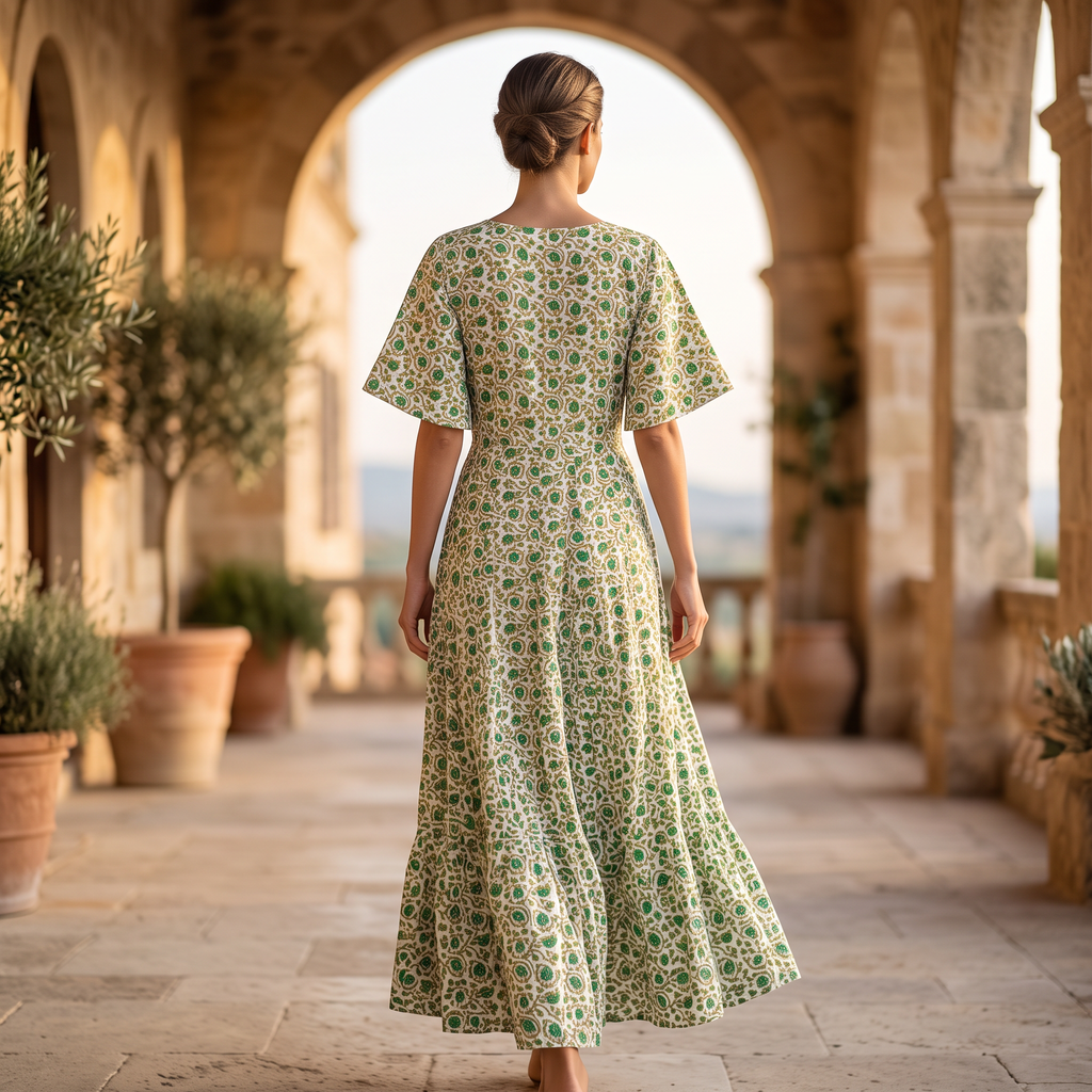 L/XL Rahaf Crystal Printed Cotton Dress 57" Long Jalabiya  TNY 845