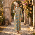 L/XL Afra Printed Cotton Dress 57" Long Jalabiya RN 1021