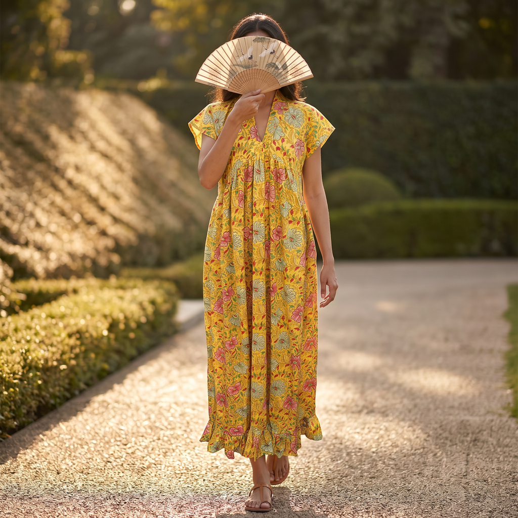 L/XL Amani Silk Crystal Printed  Dress 57" Long Jalabiya RN 955