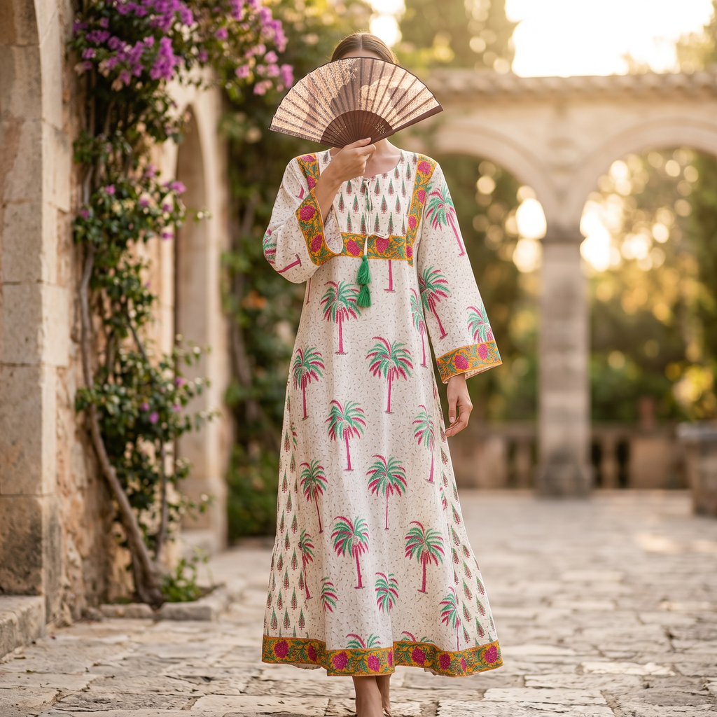 2XL/3XL Anaya Printed Cotton Dress 57" Long Jalabiya RN 900