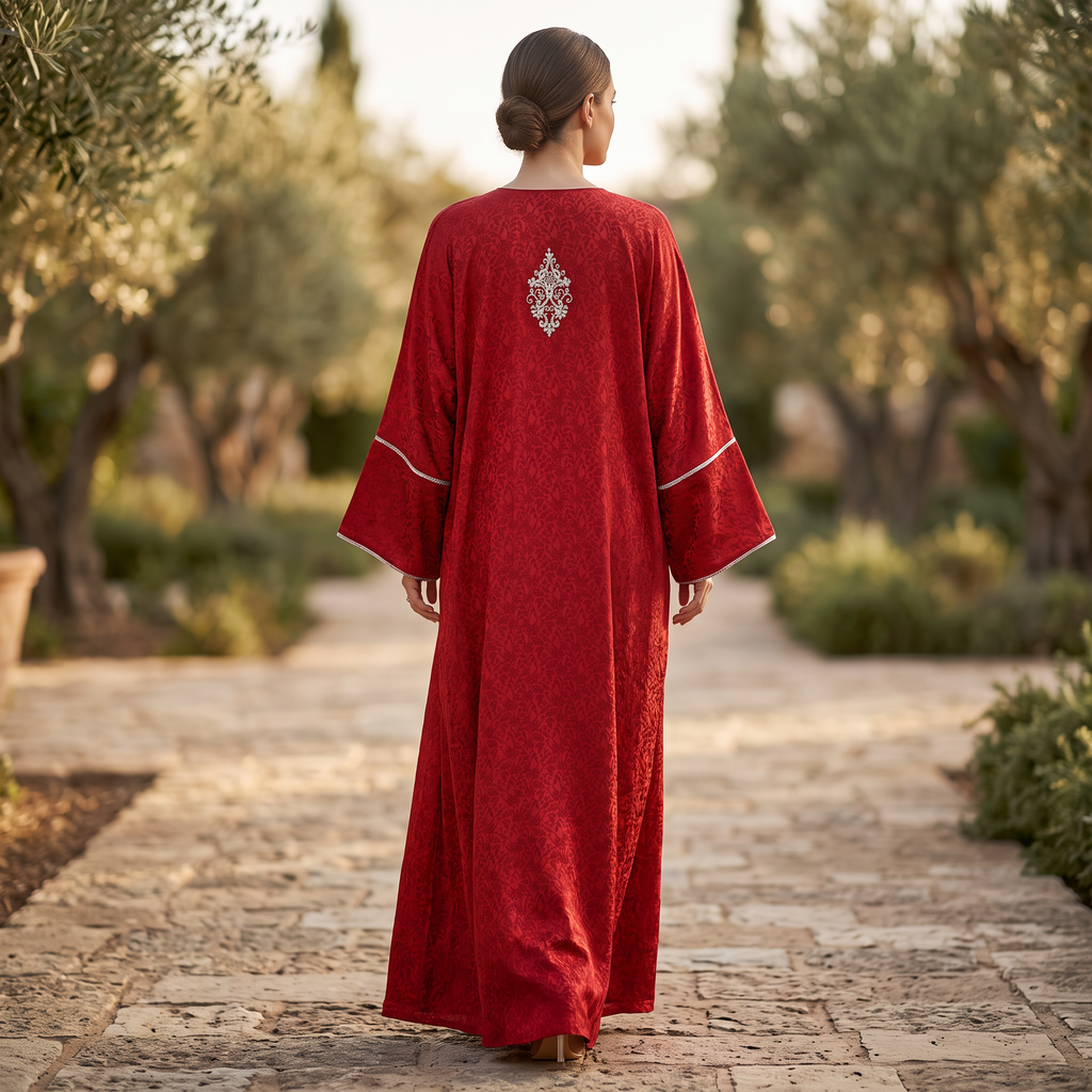 Silky Jacquard Kaftan Elegant Free-Size Luxury Abaya