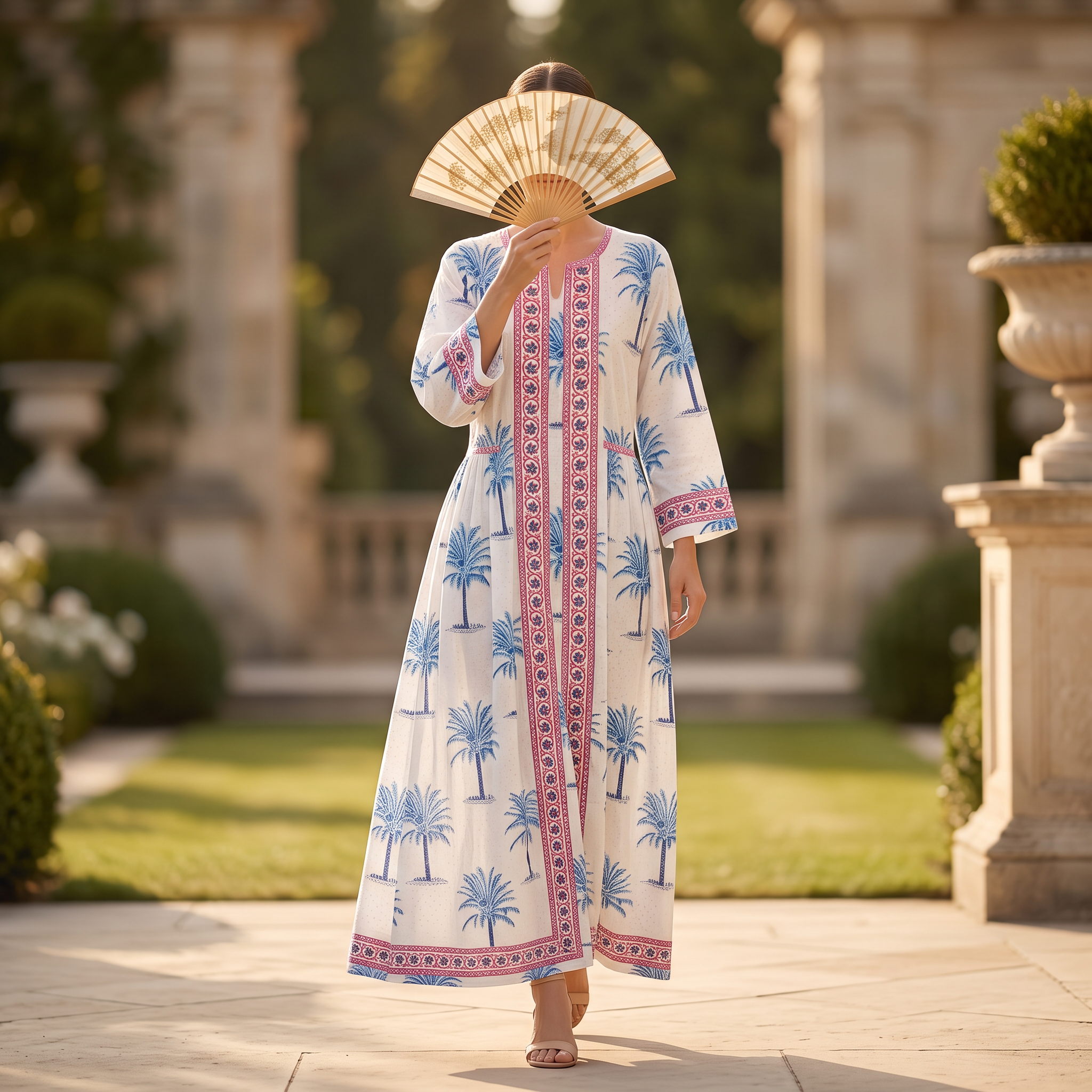 S/M Crystal Bhopali Printed Cotton Dress 57" Long Jalabiya TNY 835