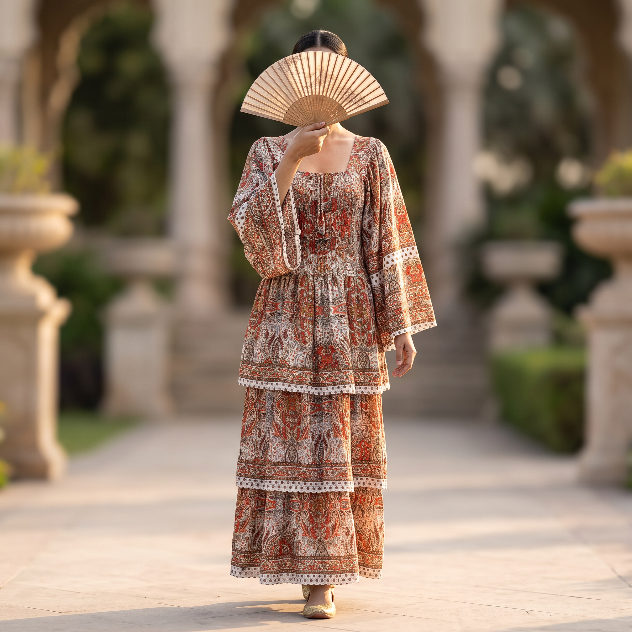 L/XL Rahima Printed Cotton Dress 57" Long Jalabiya RN 1011
