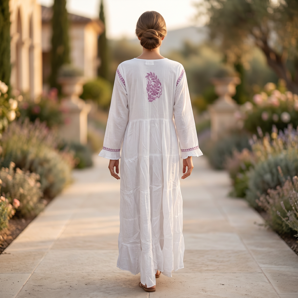 L-XL Razia Printed Cotton Dress 57" Long Jalabiya