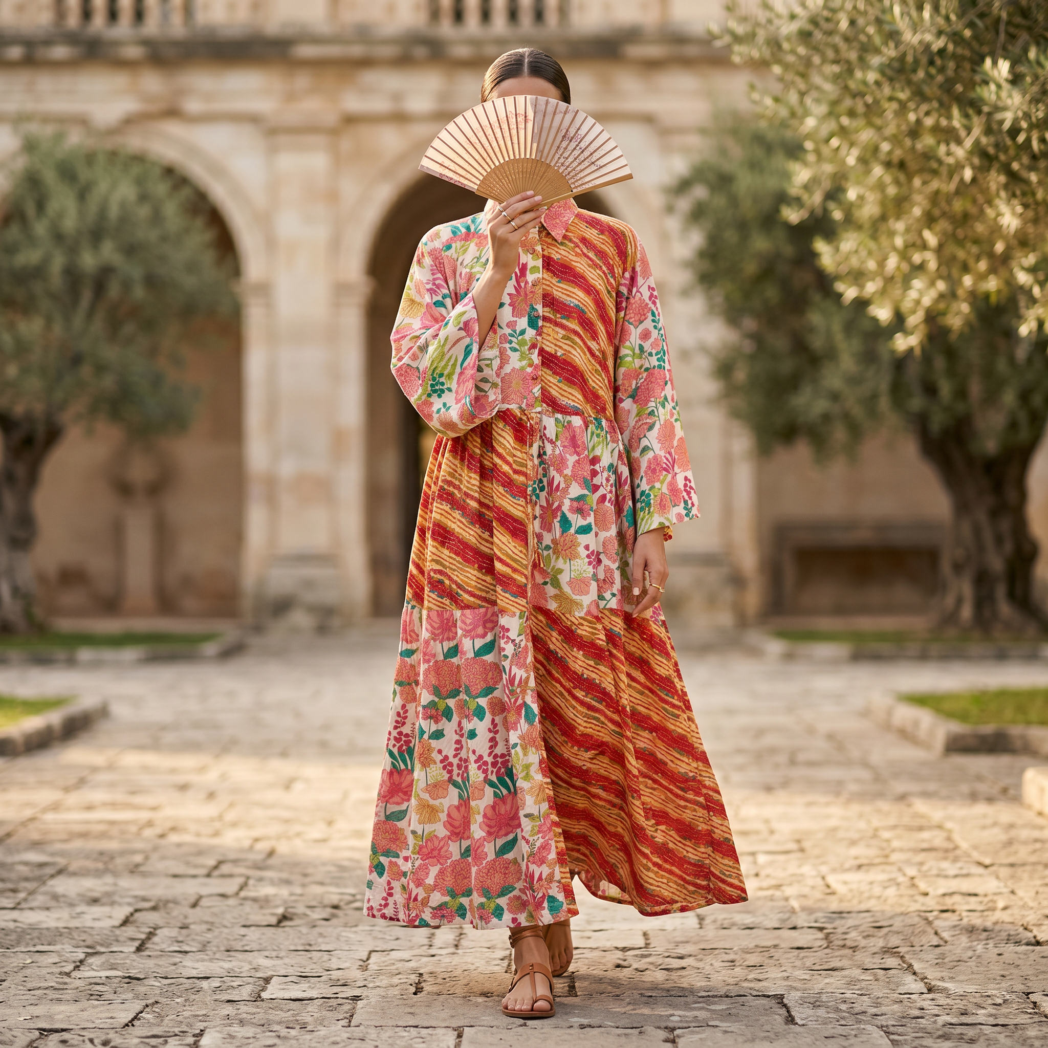 L-XL Fatim Printed Cotton Dress 57" Long Jalabiya
