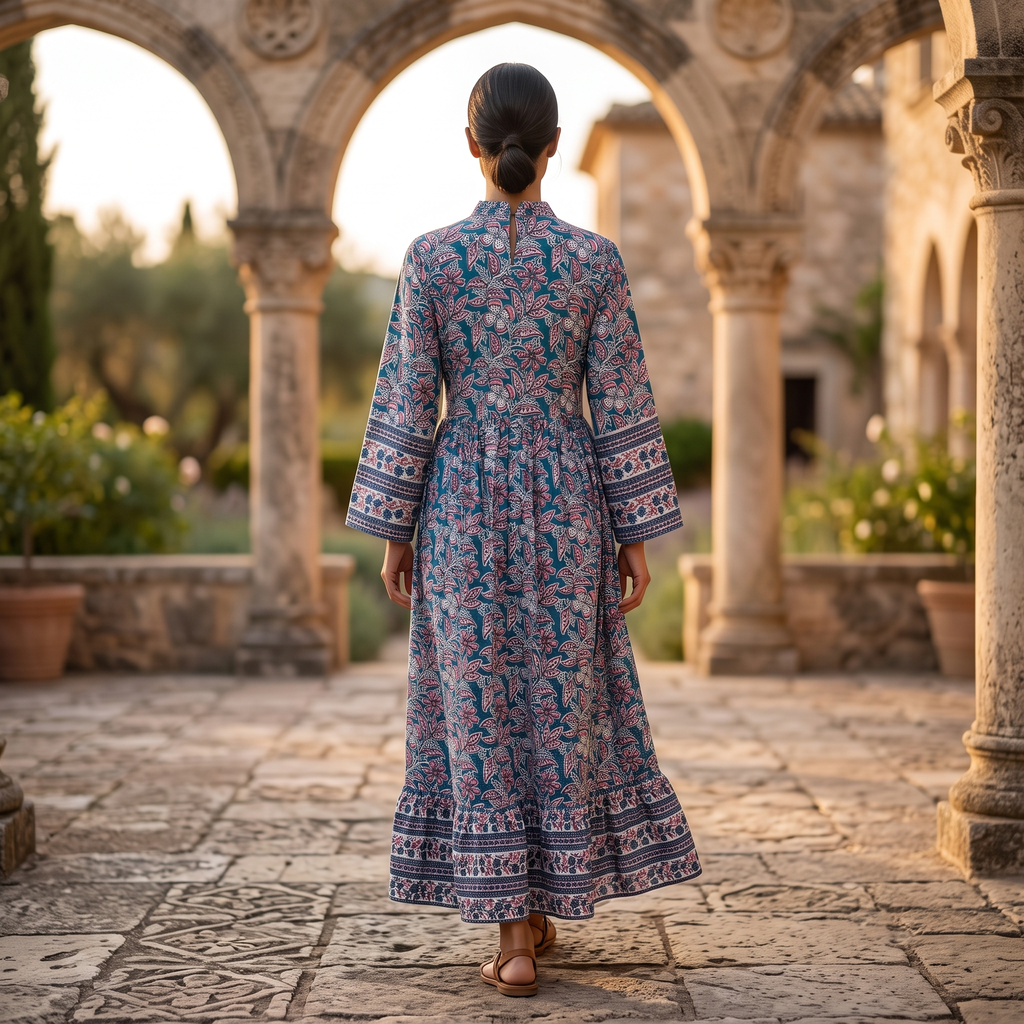 S/M Crystal Ana Printed Cotton Dress 57" Long Jalabiya TNY 867