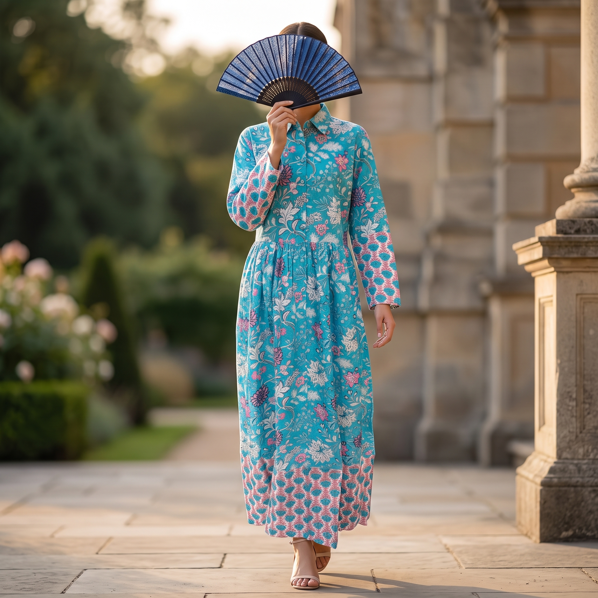 S-M Ana Printed Cotton Dress 57" Long Jalabiya TN 281