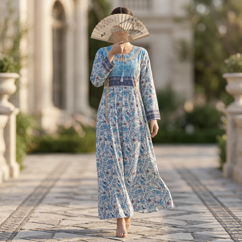 S-M Zayla Printed Cotton Dress 57" Long Jalabiya