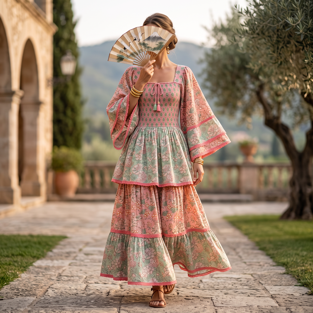 S/M Rahima Printed Cotton Dress 57" Long Jalabiya RN 988