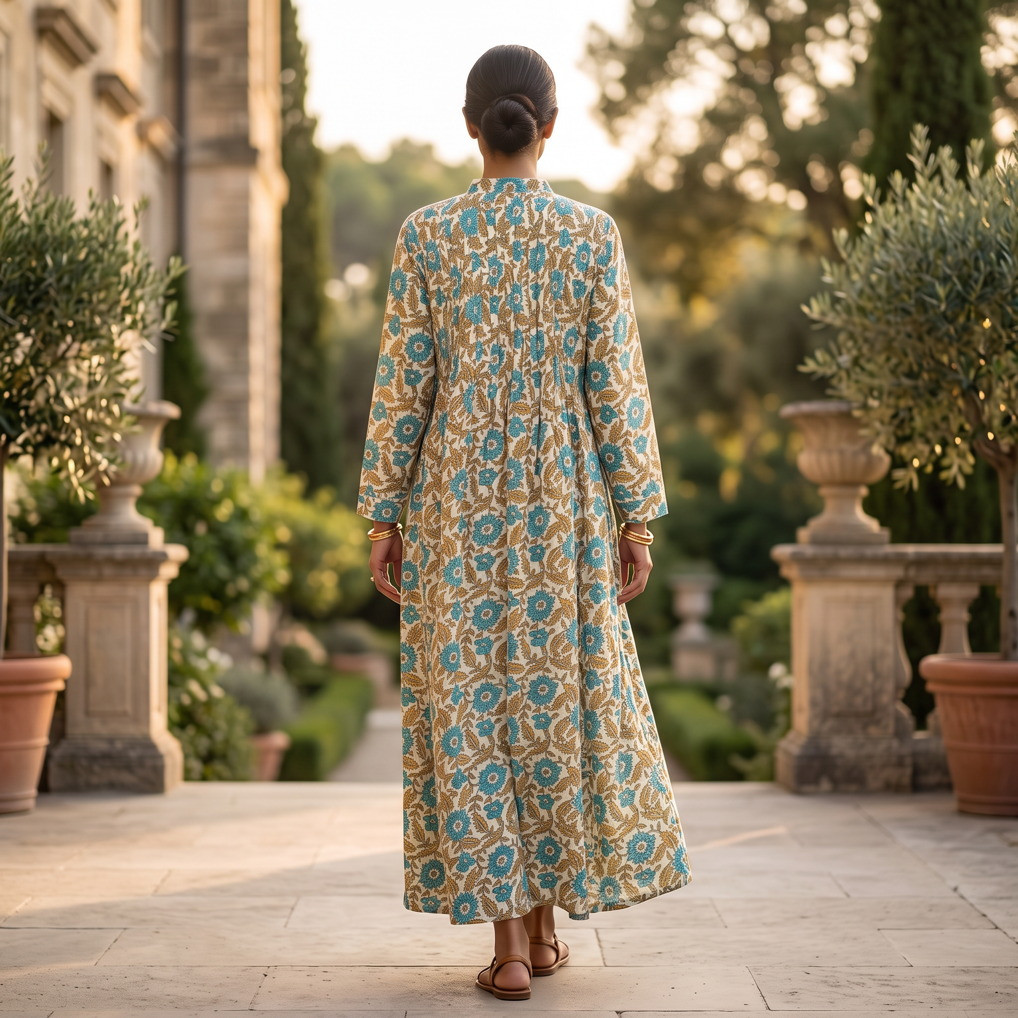 L/XL Afra Printed Cotton Dress 57" Long Jalabiya RN 1021