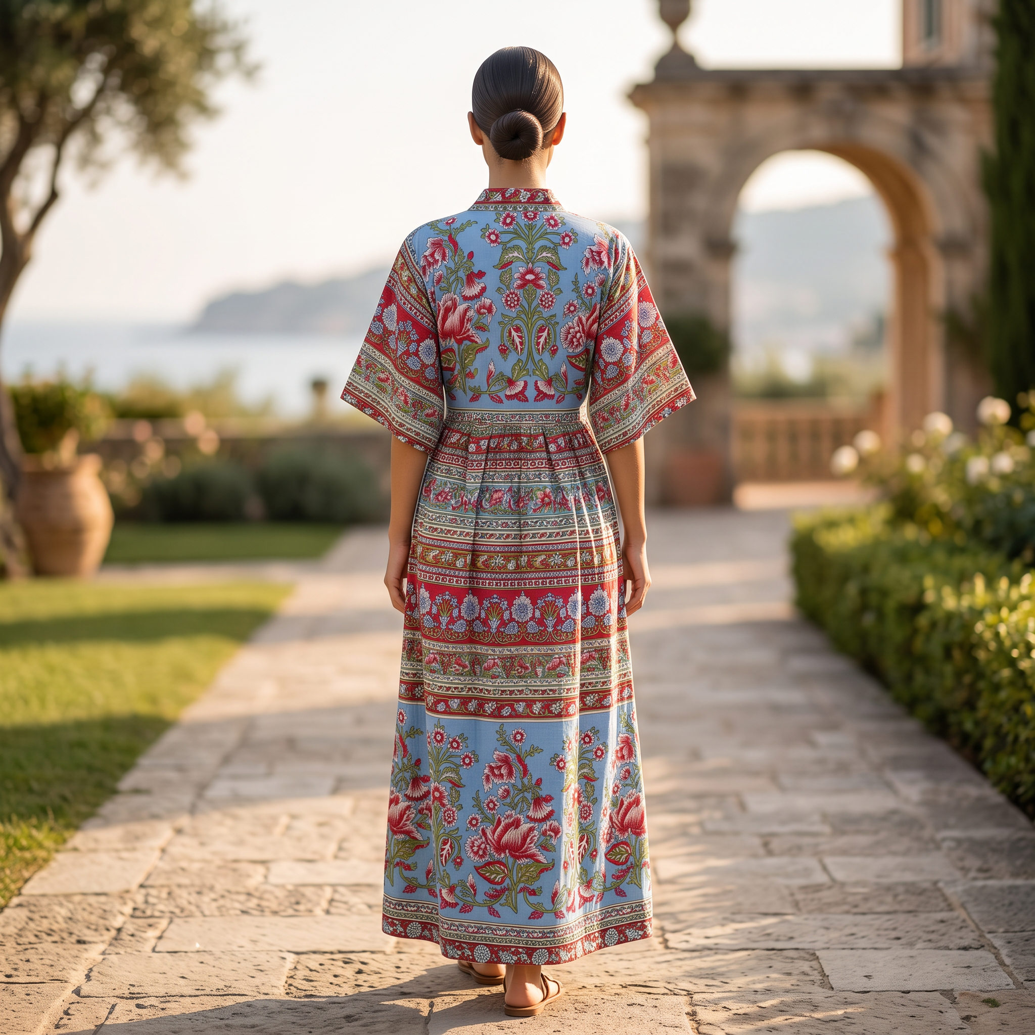 S/M Ayah  Printed Cotton Dress 57" Long Jalabiya TNY 792