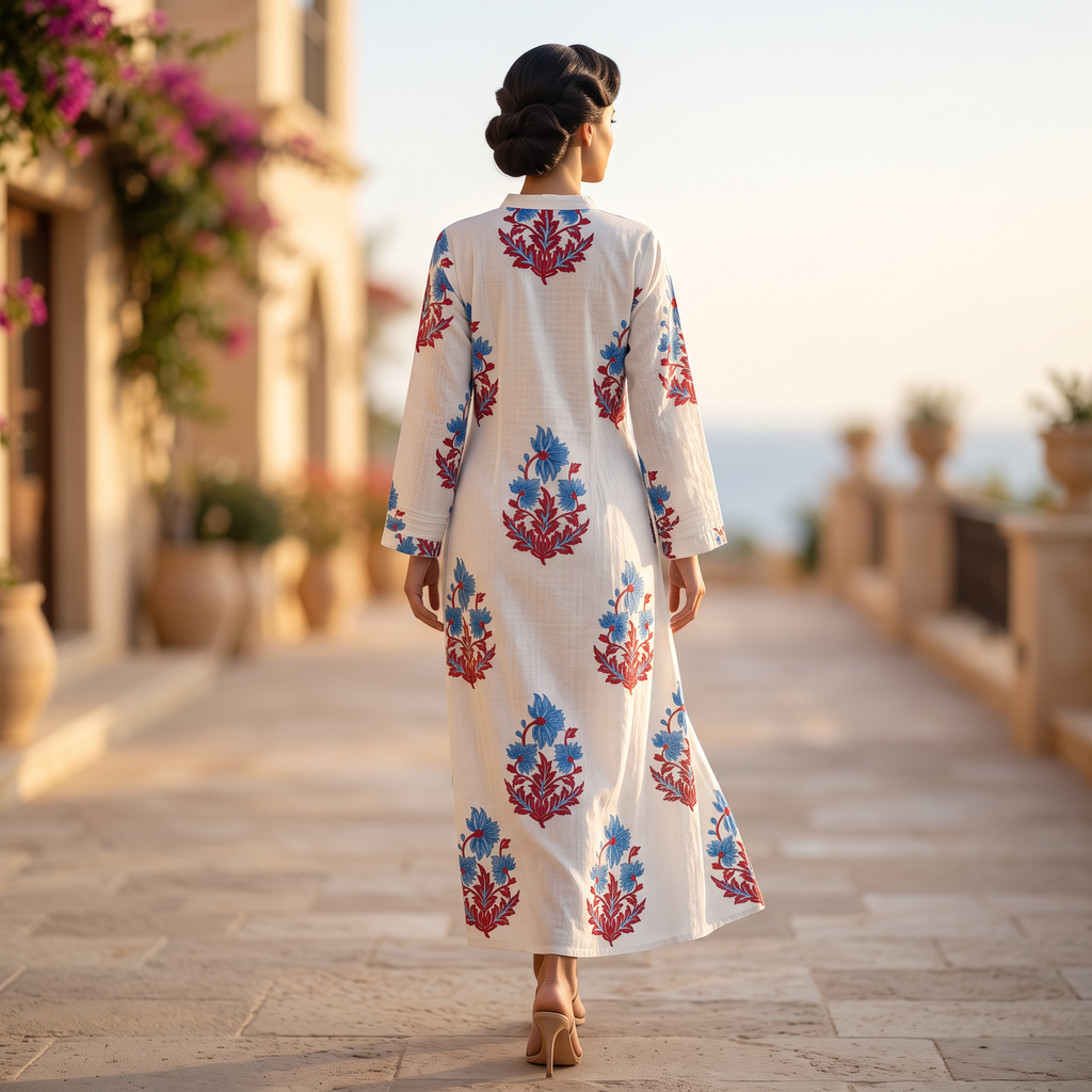 Sparrow L/XL Crystal Printed Cotton Dress 57" Long Jalabiya  RNY 1052