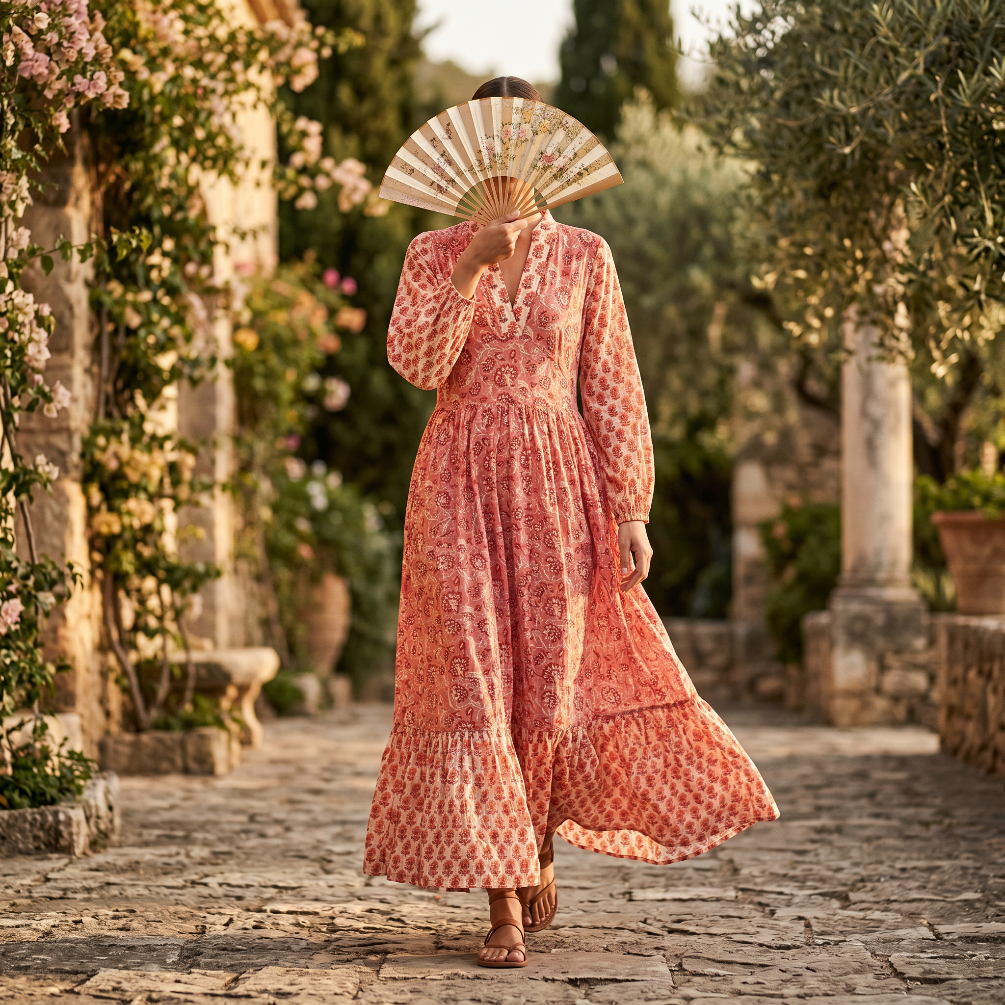S-M Bahira Printed Cotton Dress 57" Long Jalabiya