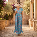 L/XL Amani Silk Crystal Printed  Dress 57" Long Jalabiya RN 946