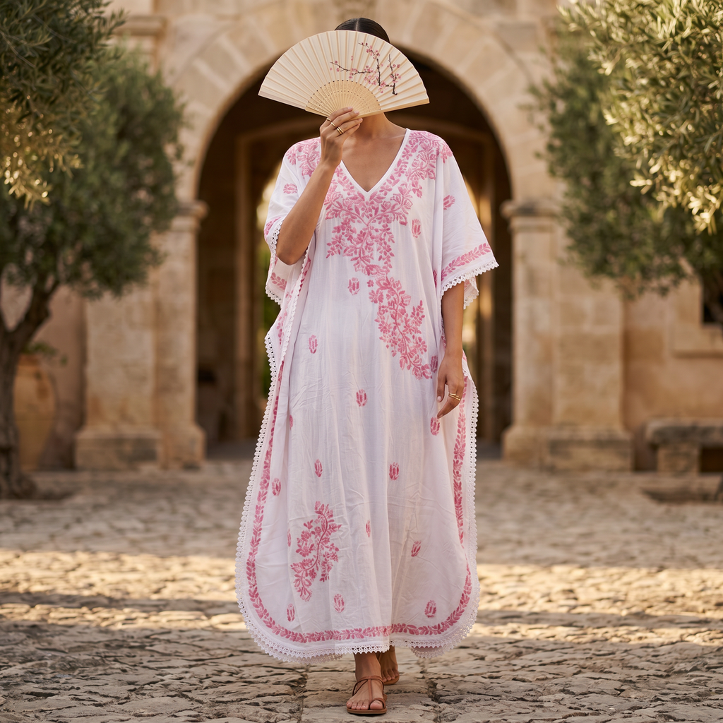 Free Size Embroidery Farasha Kaftan Cotton 57" Long Jalabiya TN 265