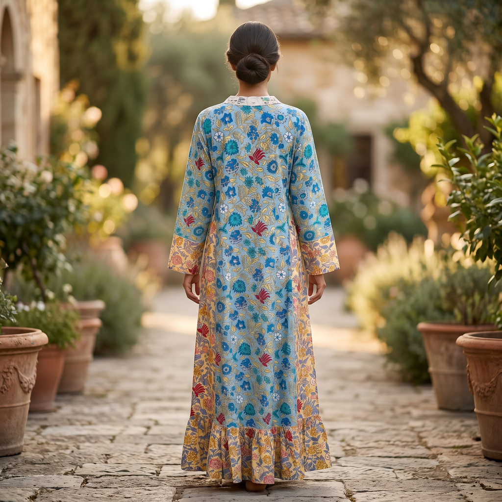 L-XL Bahira Printed Cotton Dress 57" Long Jalabiya TN 300